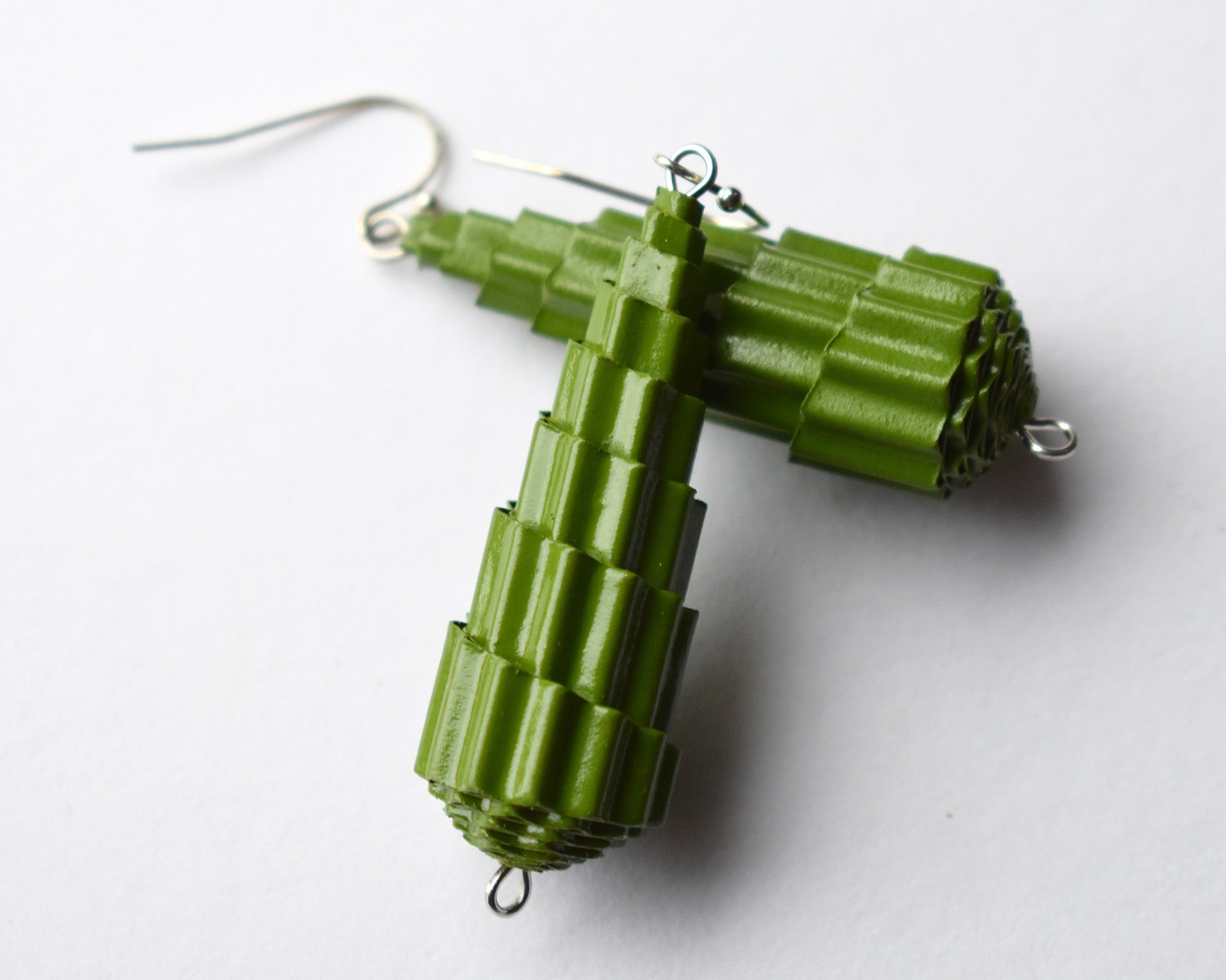 Green Mona Paper Earrings by Babelfish Jewelry