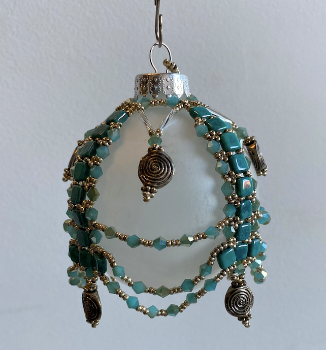Frosted Ornament with Aqua Beading by Sandra Mournet. Tarcov