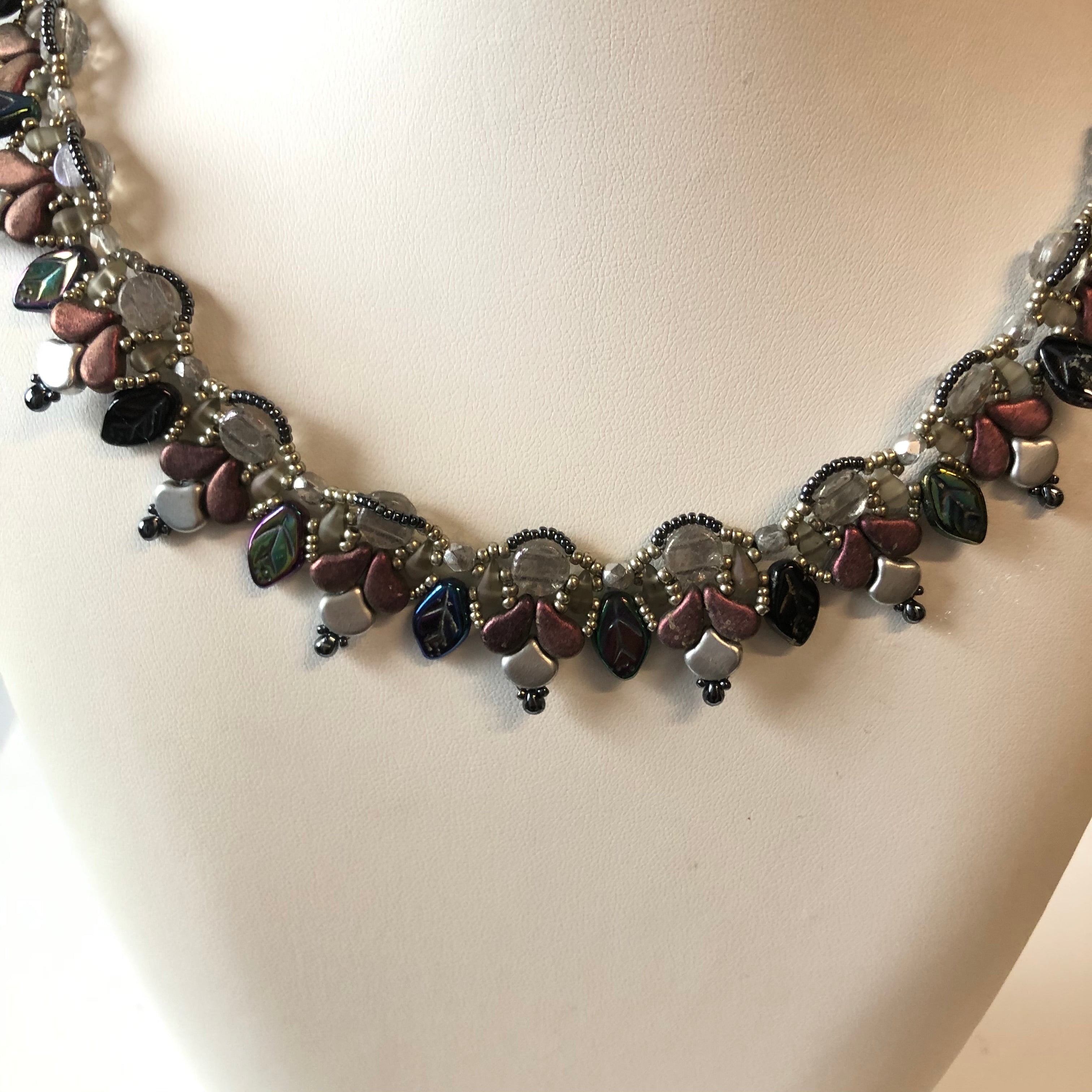Iridescent Leaf Beaded Necklace by Sandra Mournet Tarcov