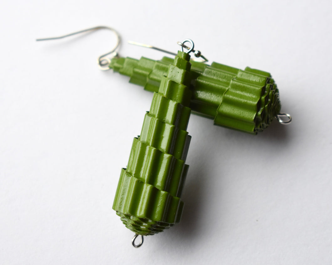 Green Mona Paper Earrings by Babelfish Jewelry