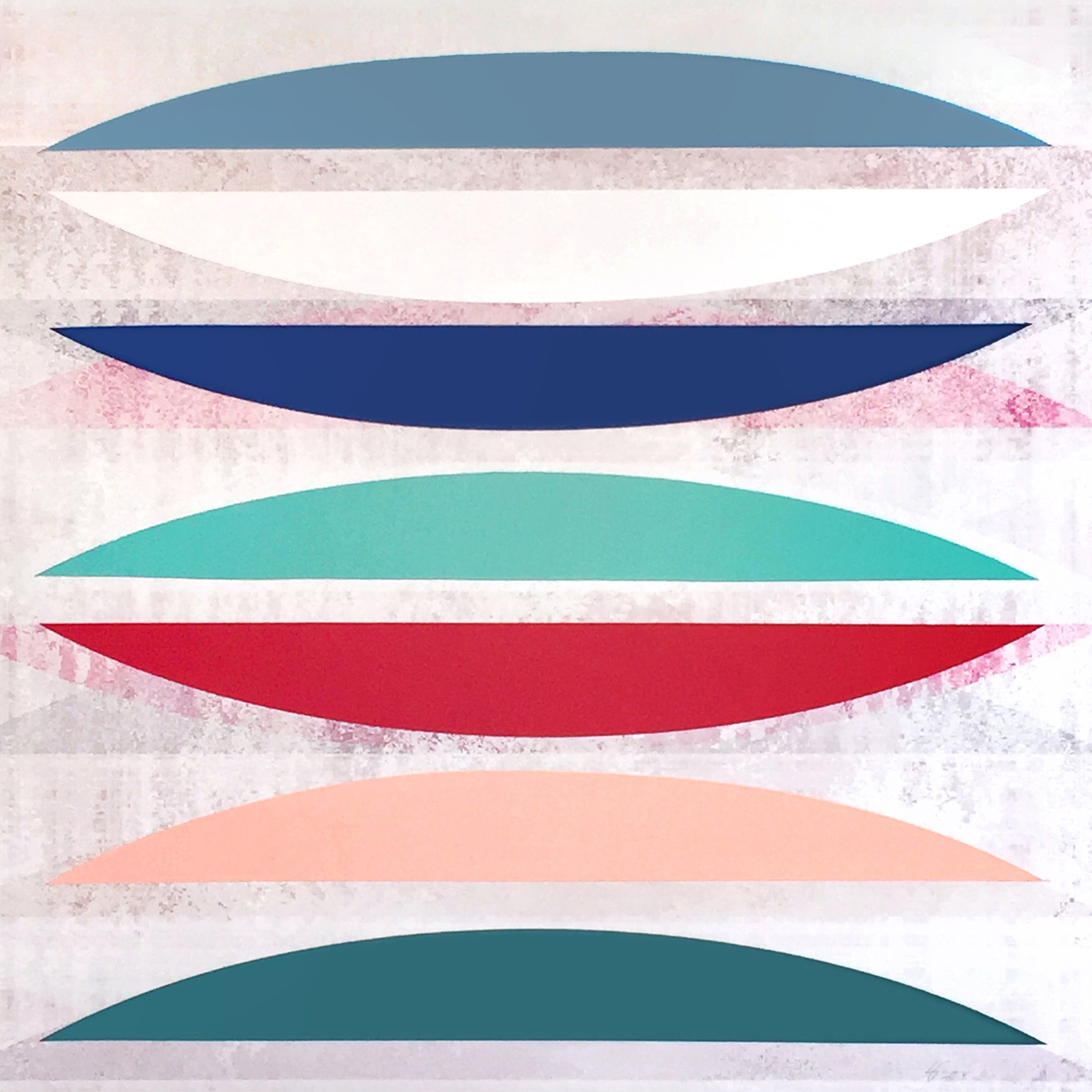 7 ARCS ROTATED - BLUE - RED - PEACH by Louis Gribaudo
