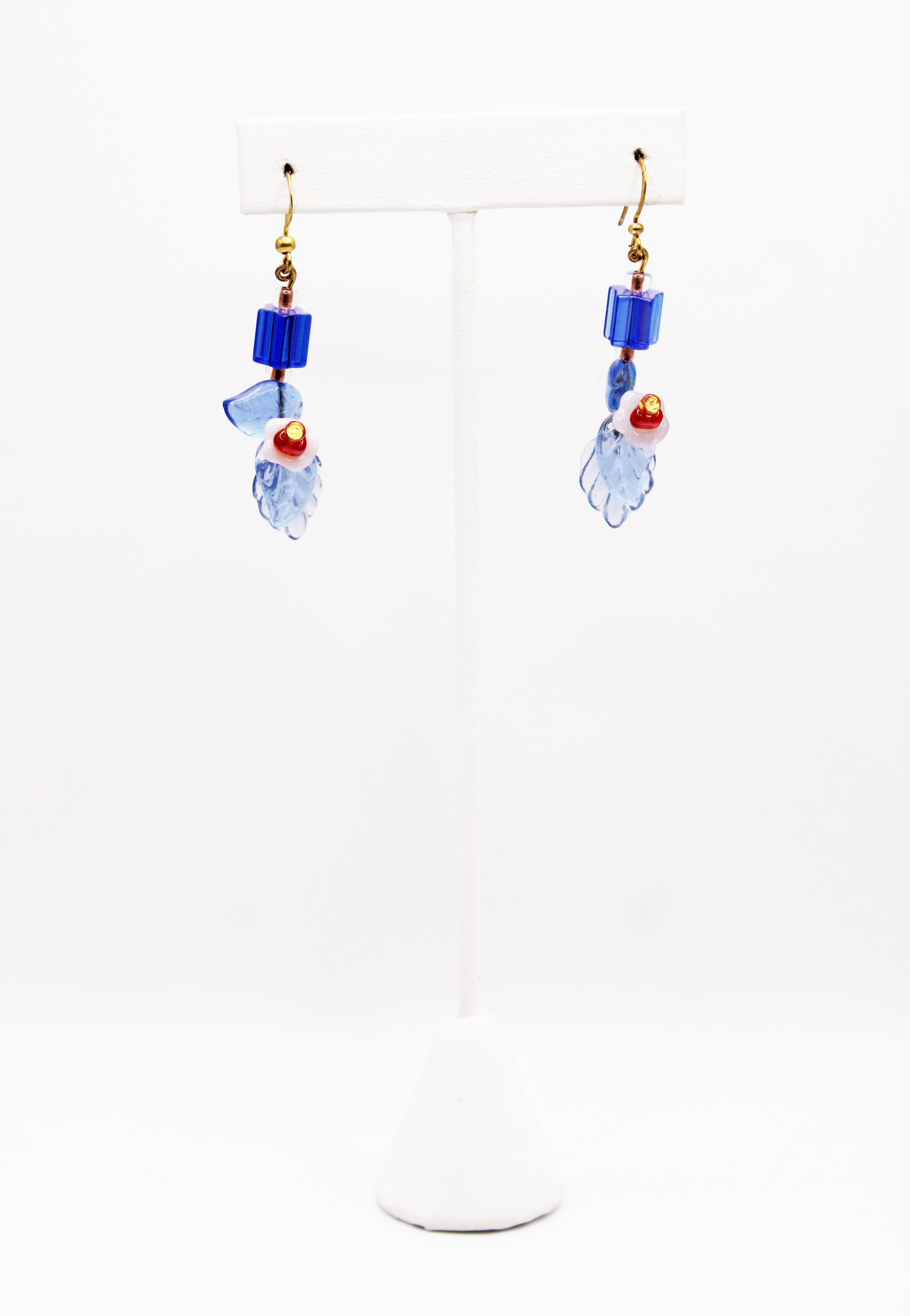 Shadows of Green Earrings - Blue Drops Flowers by Jennifer Lipman-Bartel
