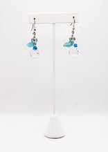 Load image into Gallery viewer, Shadows of Green Earrings - Blue Leaves and Clear Bulbs by Jennifer Lipman-Bartel
