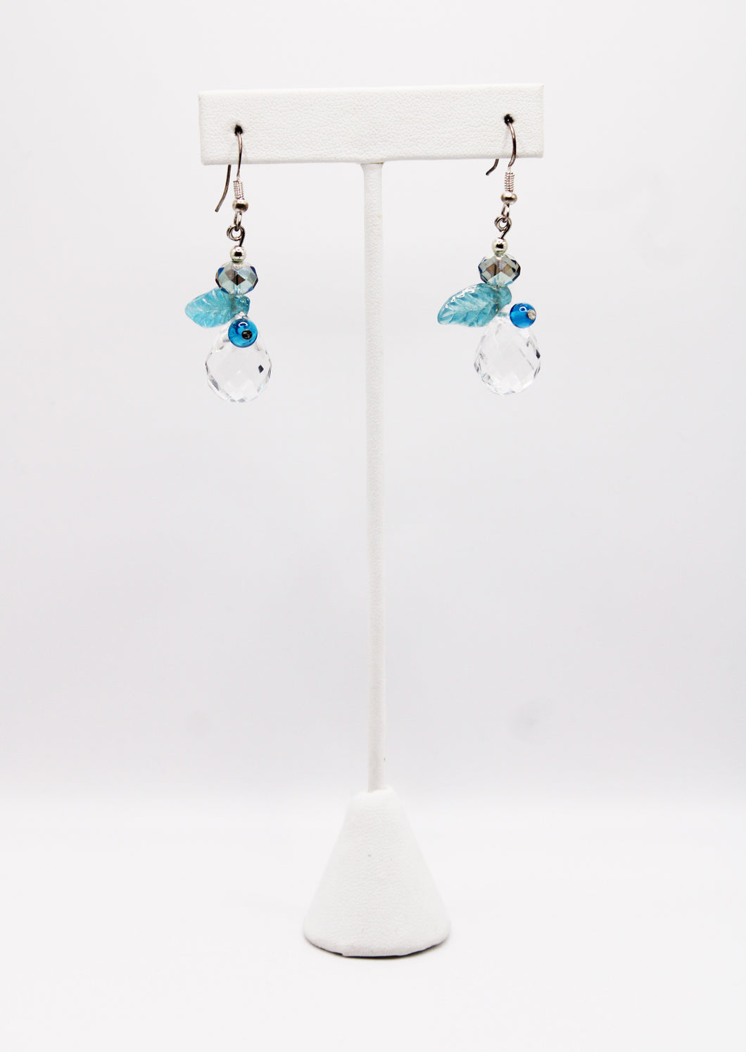 Shadows of Green Earrings - Blue Leaves and Clear Bulbs by Jennifer Lipman-Bartel