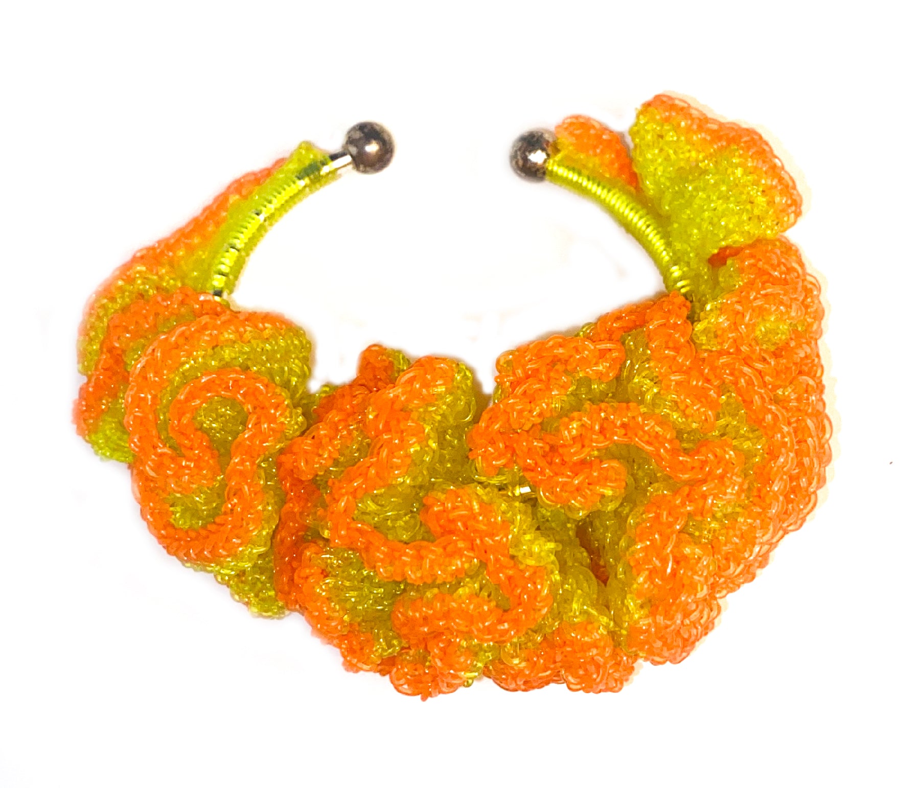 Coral Cuff Bracelet - Neon Green Orange by Kathleen Greco