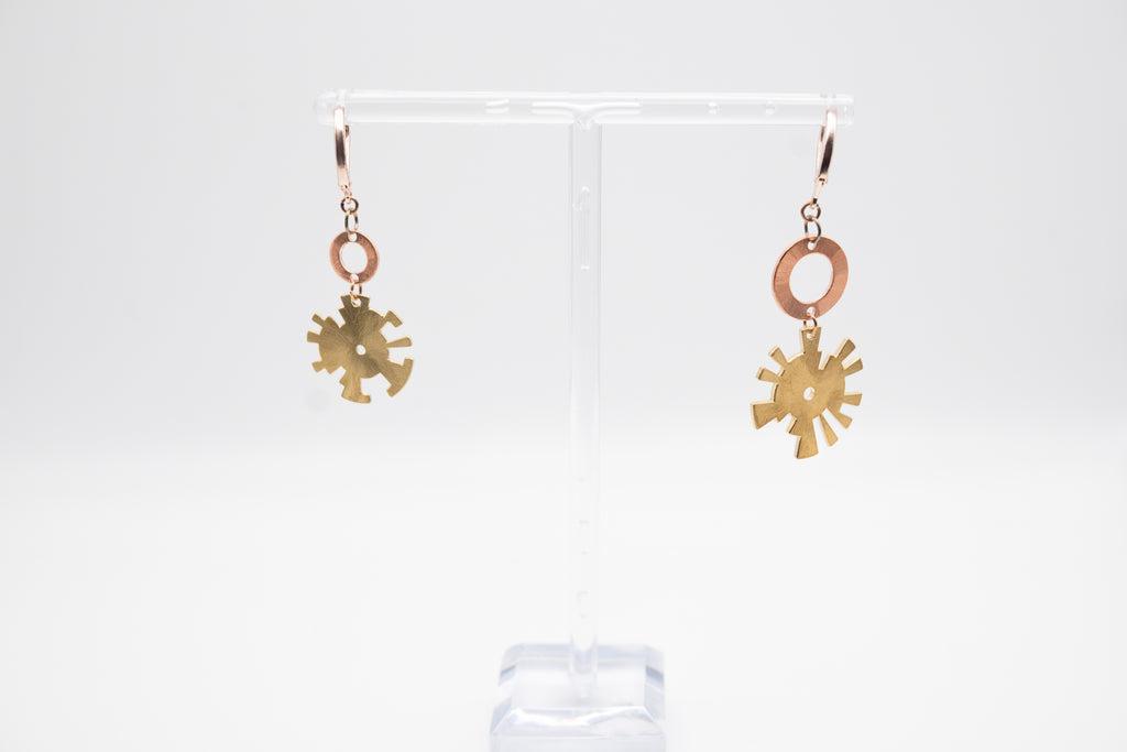 Brass & Copper Asymmetric Earrings by Kathleen Studebaker