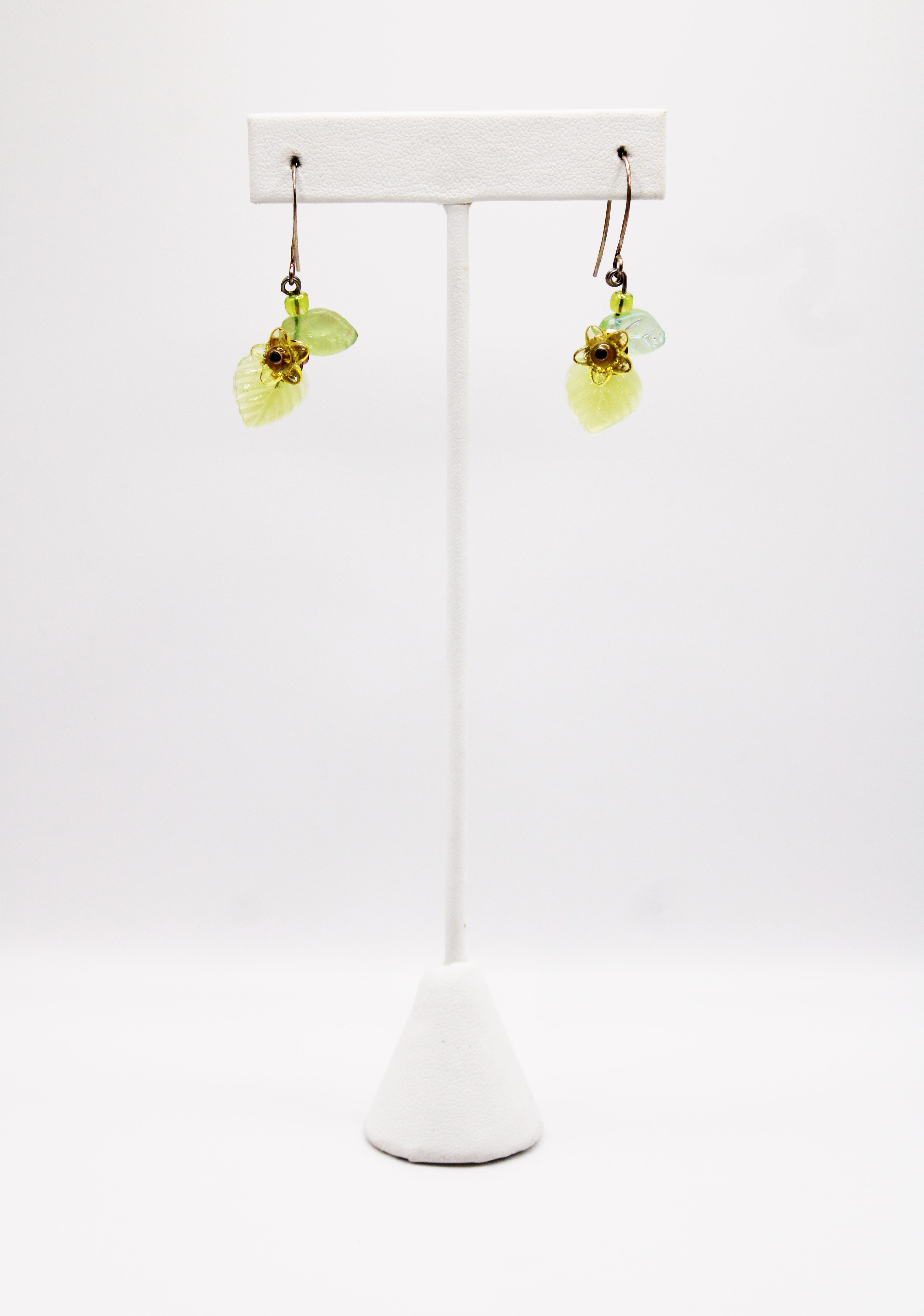 Shadows of Green Earrings - Yellow and Green Drop Flowers by Jennifer Lipman-Bartel