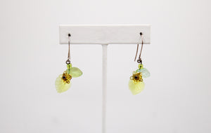 Shadows of Green Earrings - Yellow and Green Drop Flowers by Jennifer Lipman-Bartel