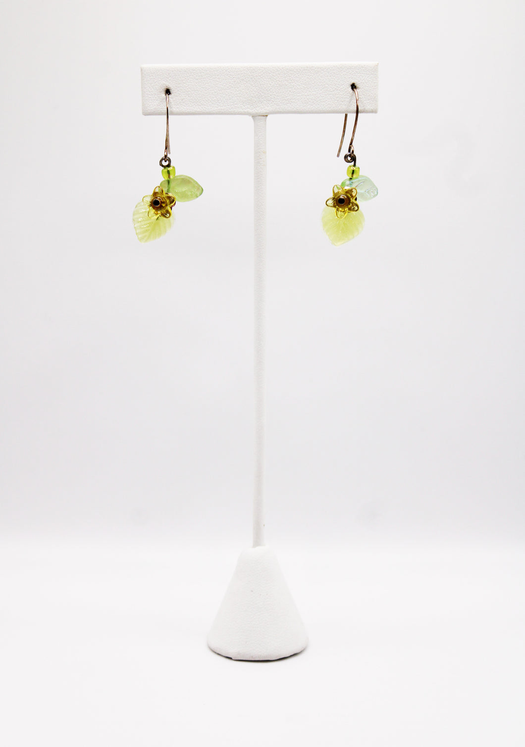 Shadows of Green Earrings - Yellow and Green Drop Flowers by Jennifer Lipman-Bartel