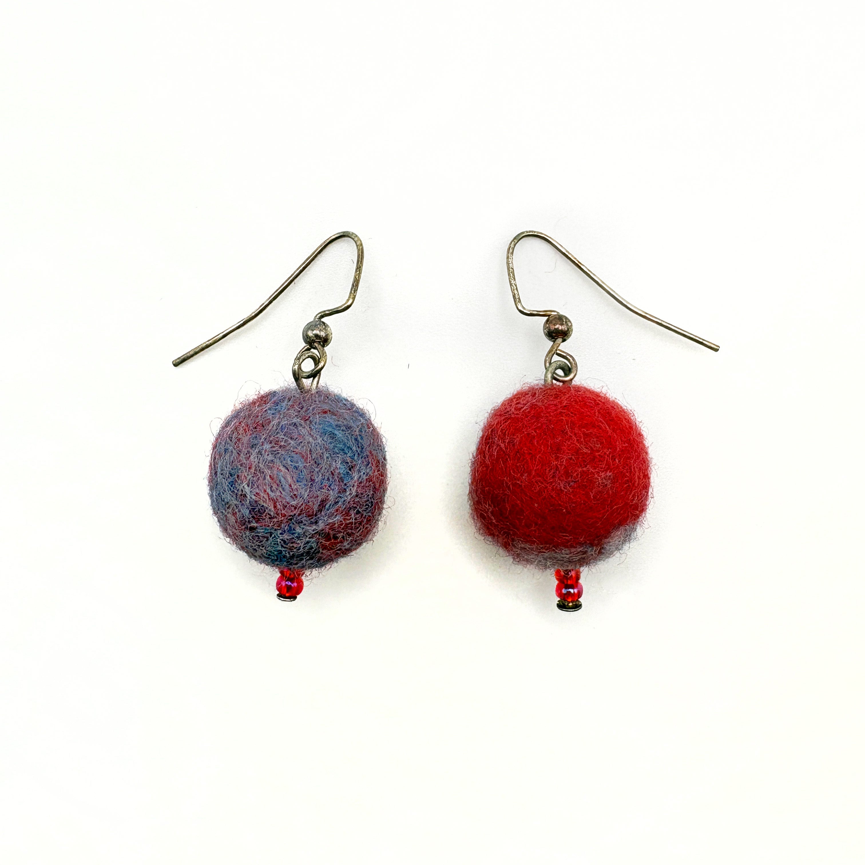 Fuzzy Ball Earrings #3 - Pomegranate  by Teresa Shields