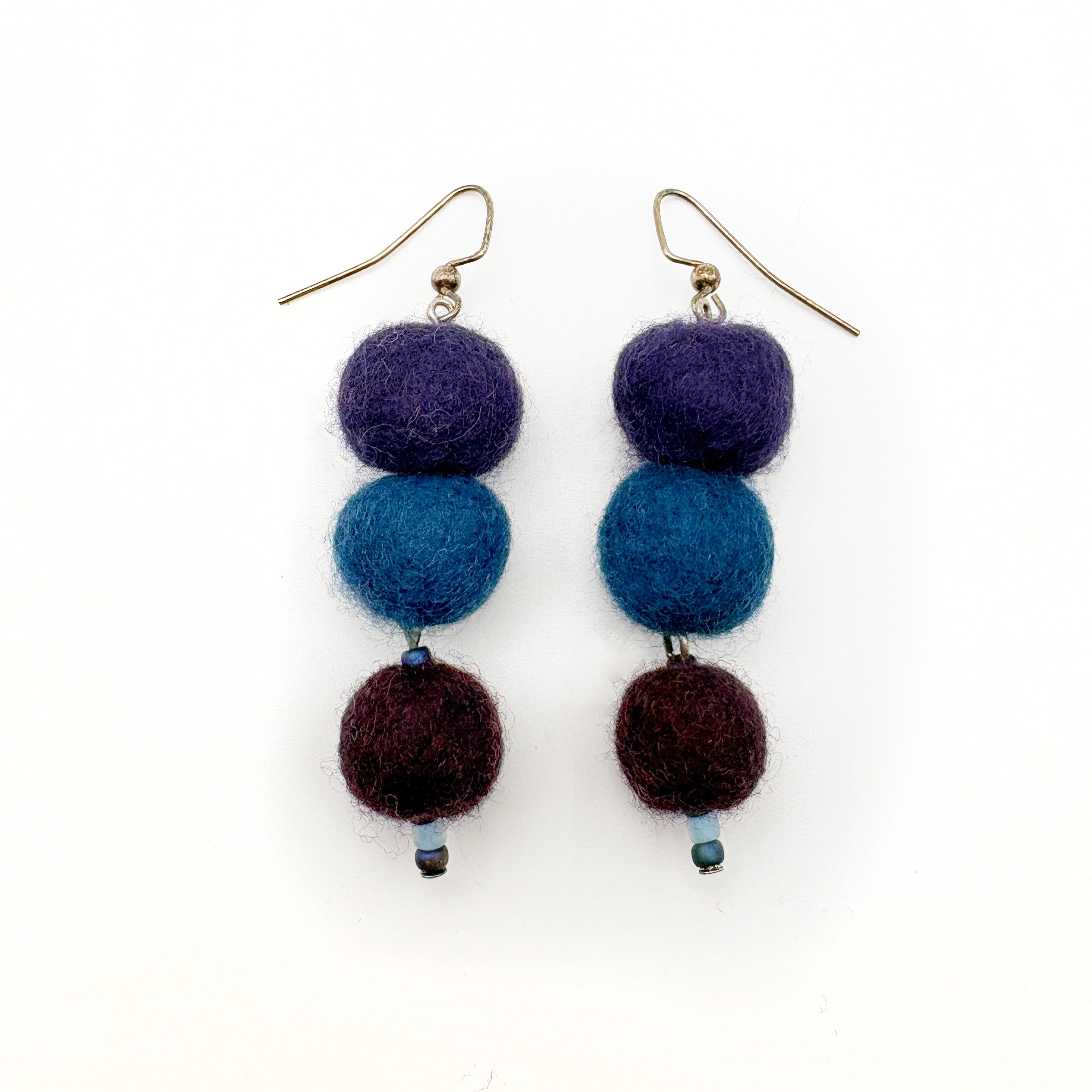 Fuzzy Ball Earrings #6 - Purples and Blues by Teresa Shields