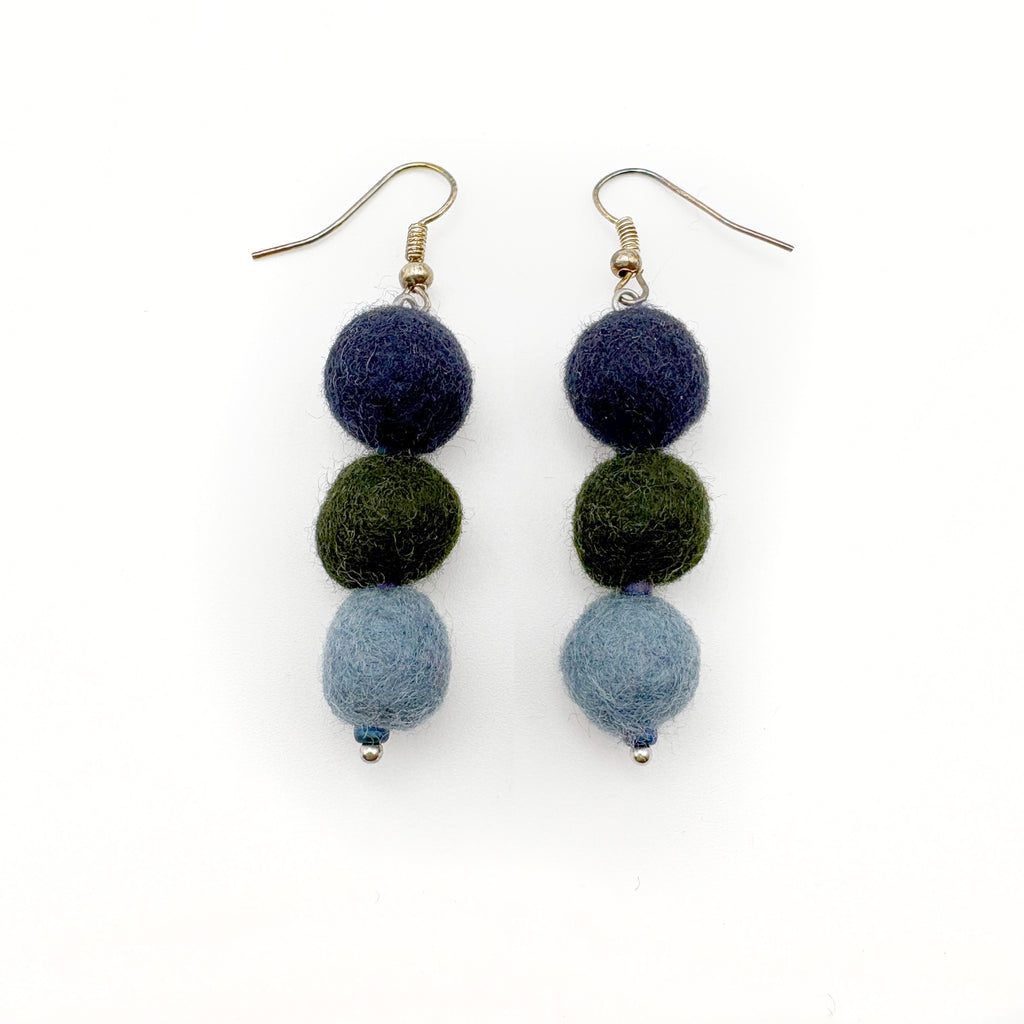 Fuzzy Ball Earrings #7 - Cool Tones by Teresa Shields