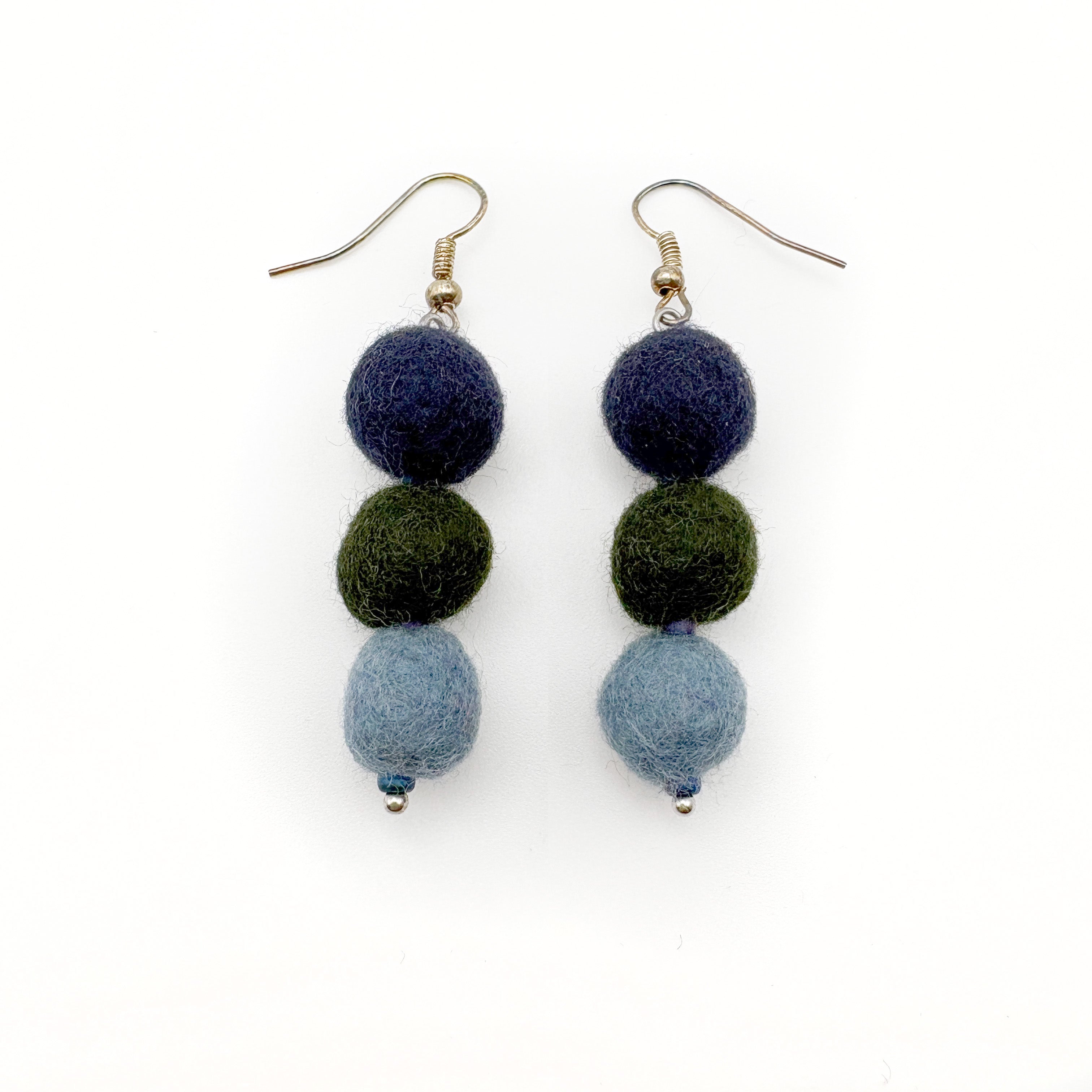Fuzzy Ball Earrings #7 - Cool Tones by Teresa Shields