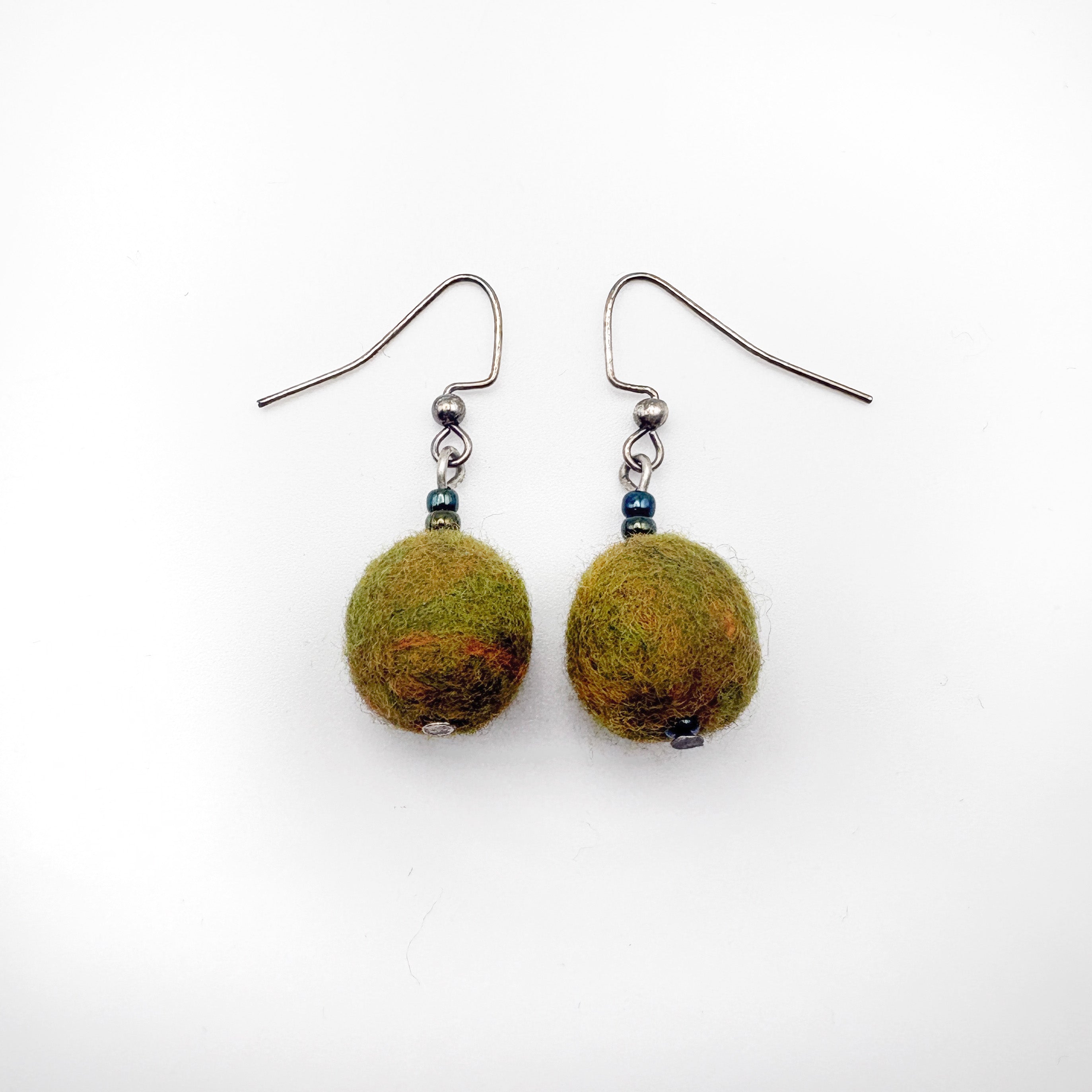 Fuzzy Ball Earrings #8 - Green Grape by Teresa Shields