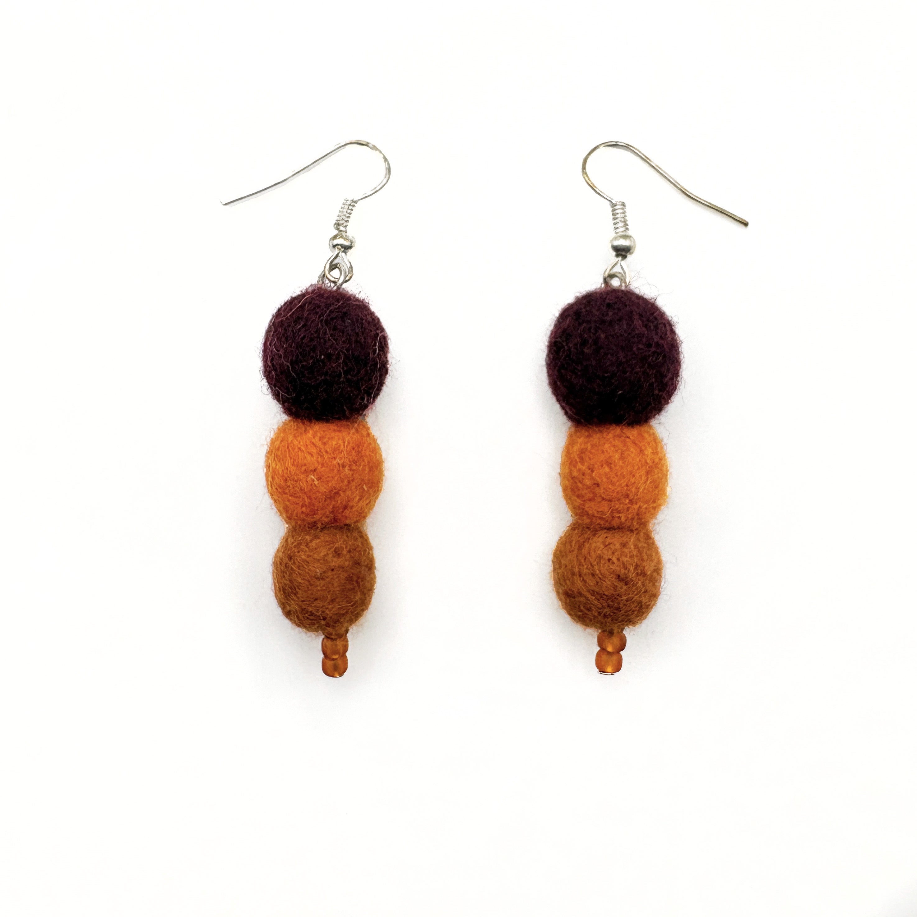 Fuzzy Ball Earrings #2 - Fall Colors by Teresa Shields