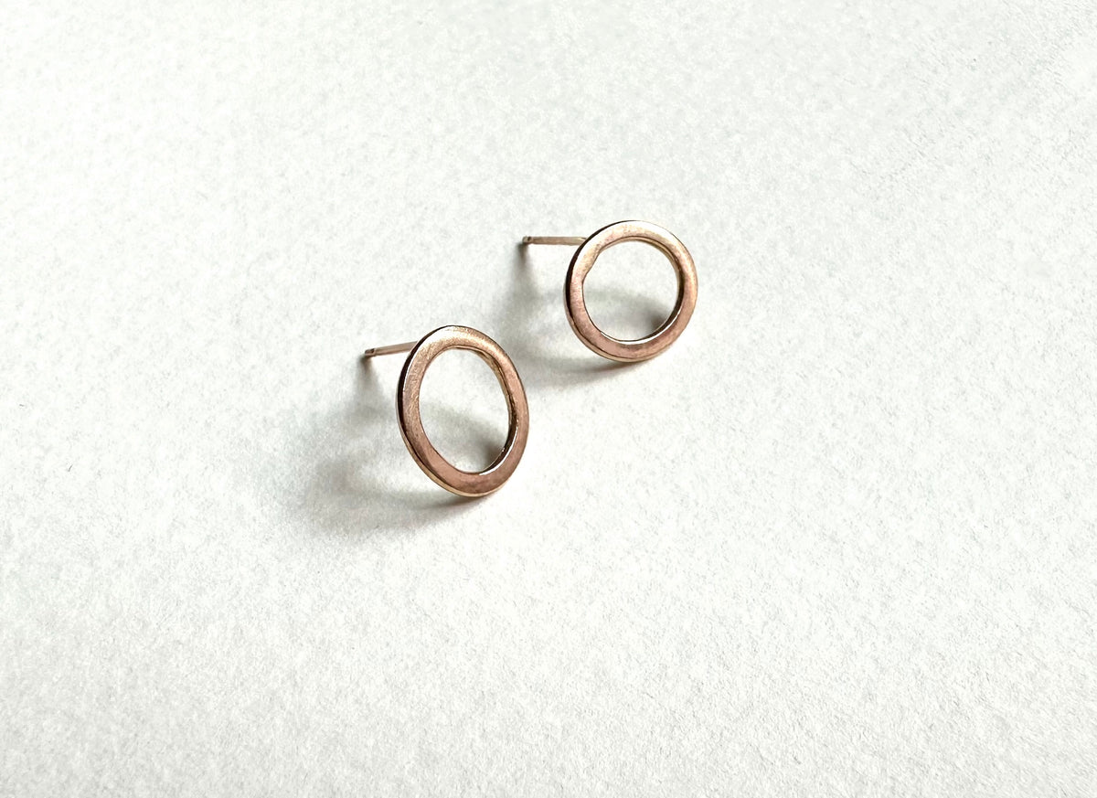 Gold Asymmetrical Flat Hoop Studs by Kara Hetz