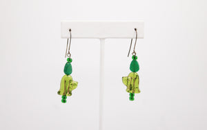 Shadows of Green Earrings - Green Cat Flowers by Jennifer Lipman-Bartel