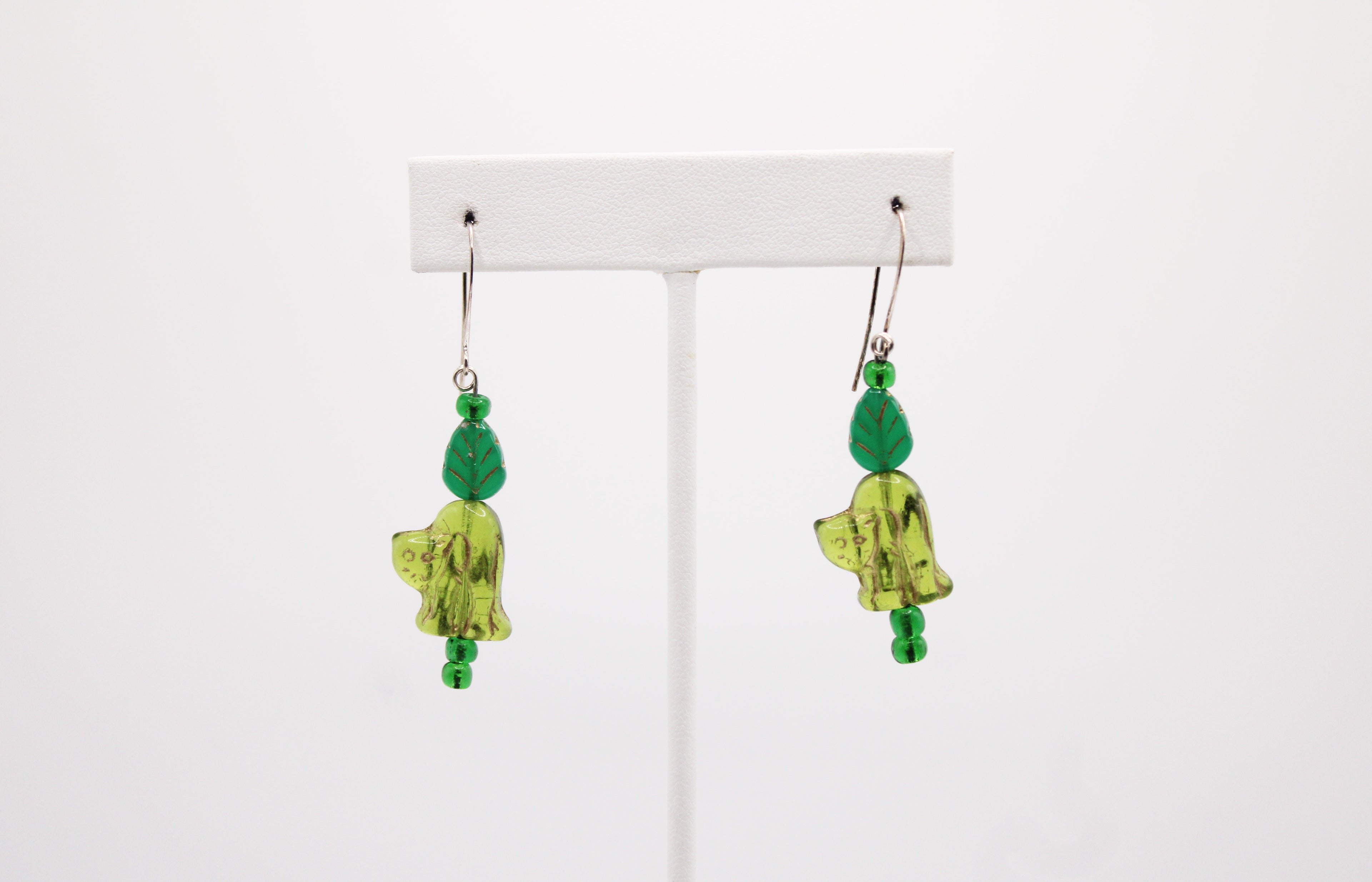 Shadows of Green Earrings - Green Cat Flowers by Jennifer Lipman-Bartel (Copy) (Copy)