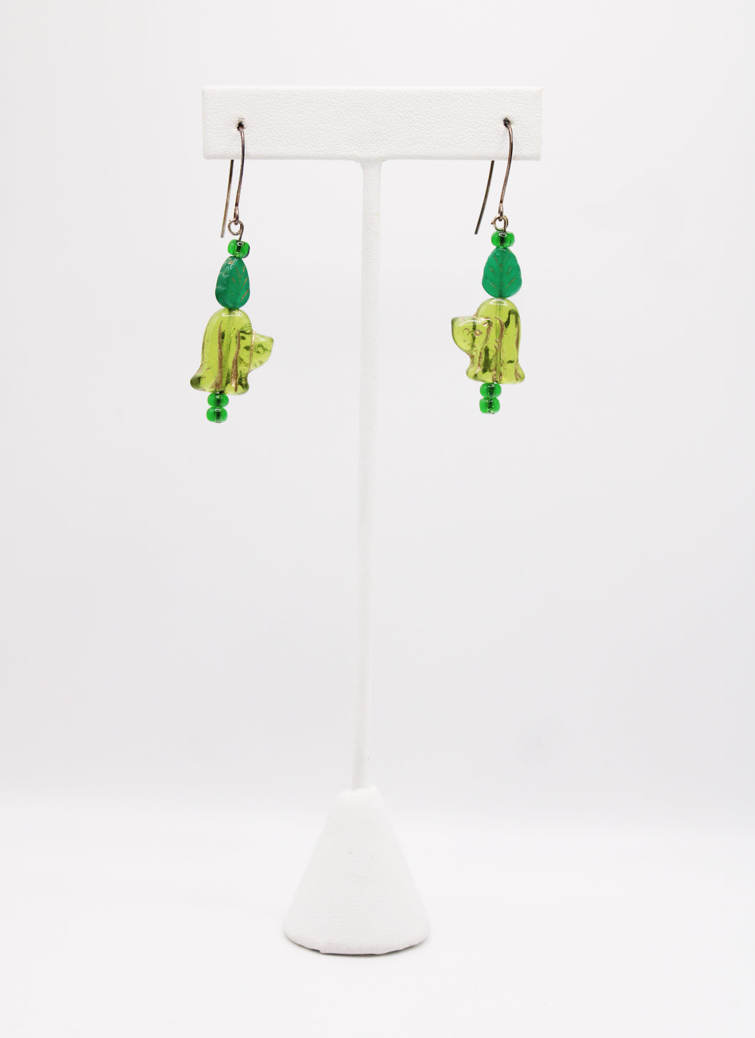 Shadows of Green Earrings - Green Cat Flowers by Jennifer Lipman-Bartel