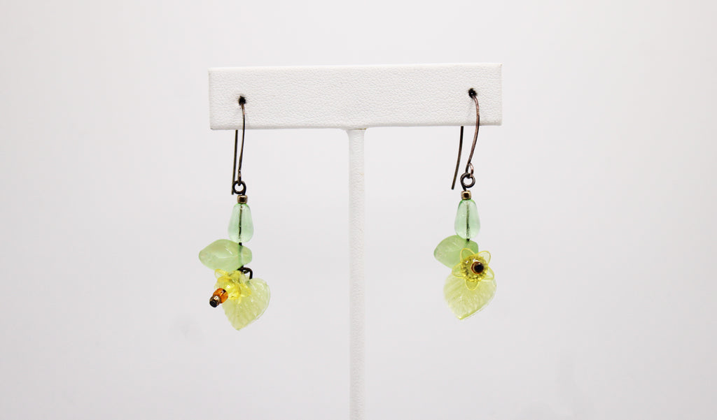Shadows of Green Earrings - Yellow and Green Drop Flowers by Jennifer Lipman-Bartel