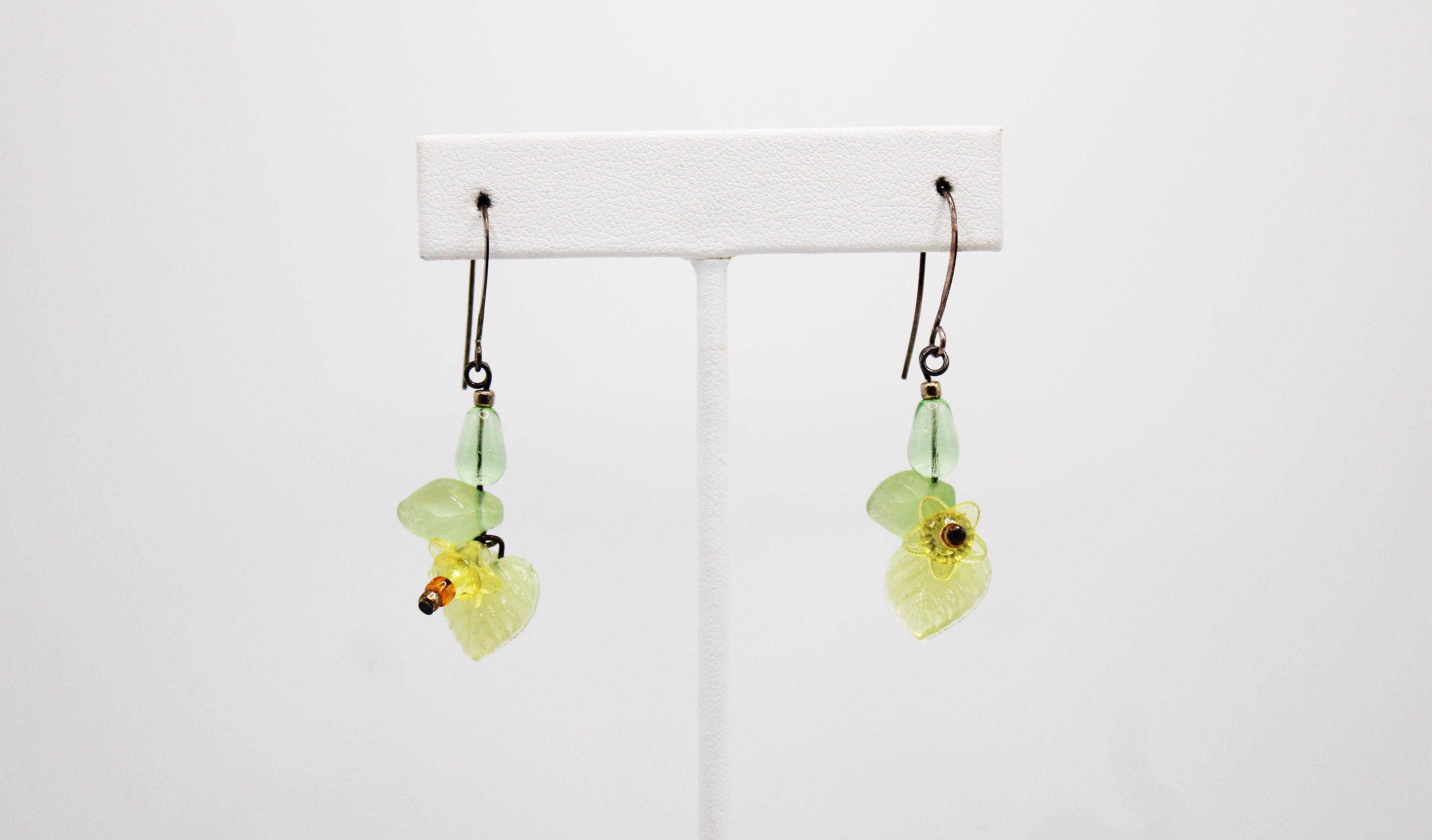 Shadows of Green Earrings - Yellow and Green Drop Flowers by Jennifer Lipman-Bartel