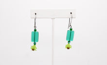 Load image into Gallery viewer, Shadows of Green Earrings - Green Flowers and Rectangle Beads by Jennifer Lipman-Bartel
