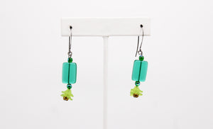 Shadows of Green Earrings - Green Flowers and Rectangle Beads by Jennifer Lipman-Bartel