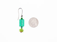 Load image into Gallery viewer, Shadows of Green Earrings - Green Flowers and Rectangle Beads by Jennifer Lipman-Bartel
