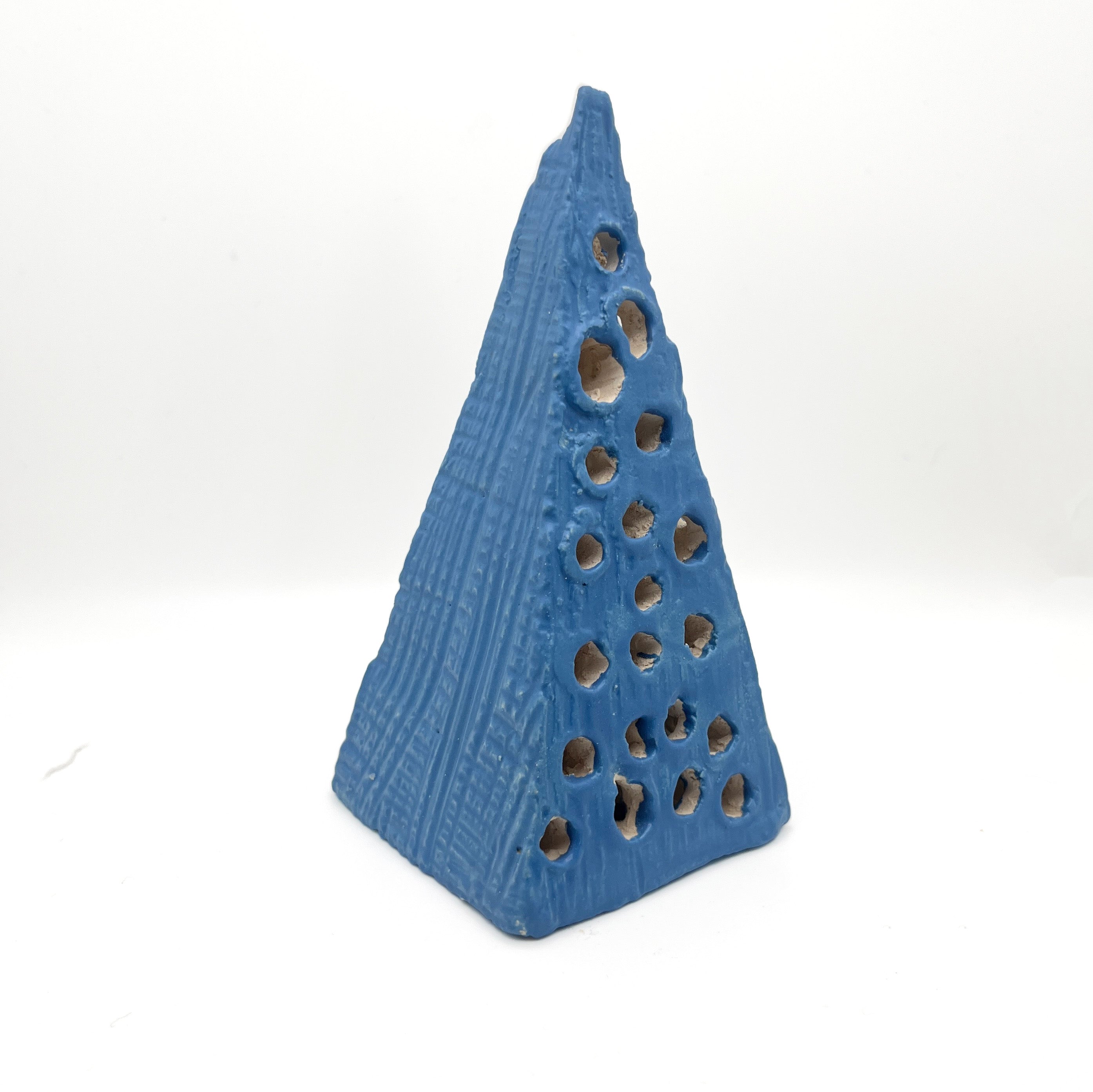 Blue cone - square base, grid and circle cut outs by Lynne Berman