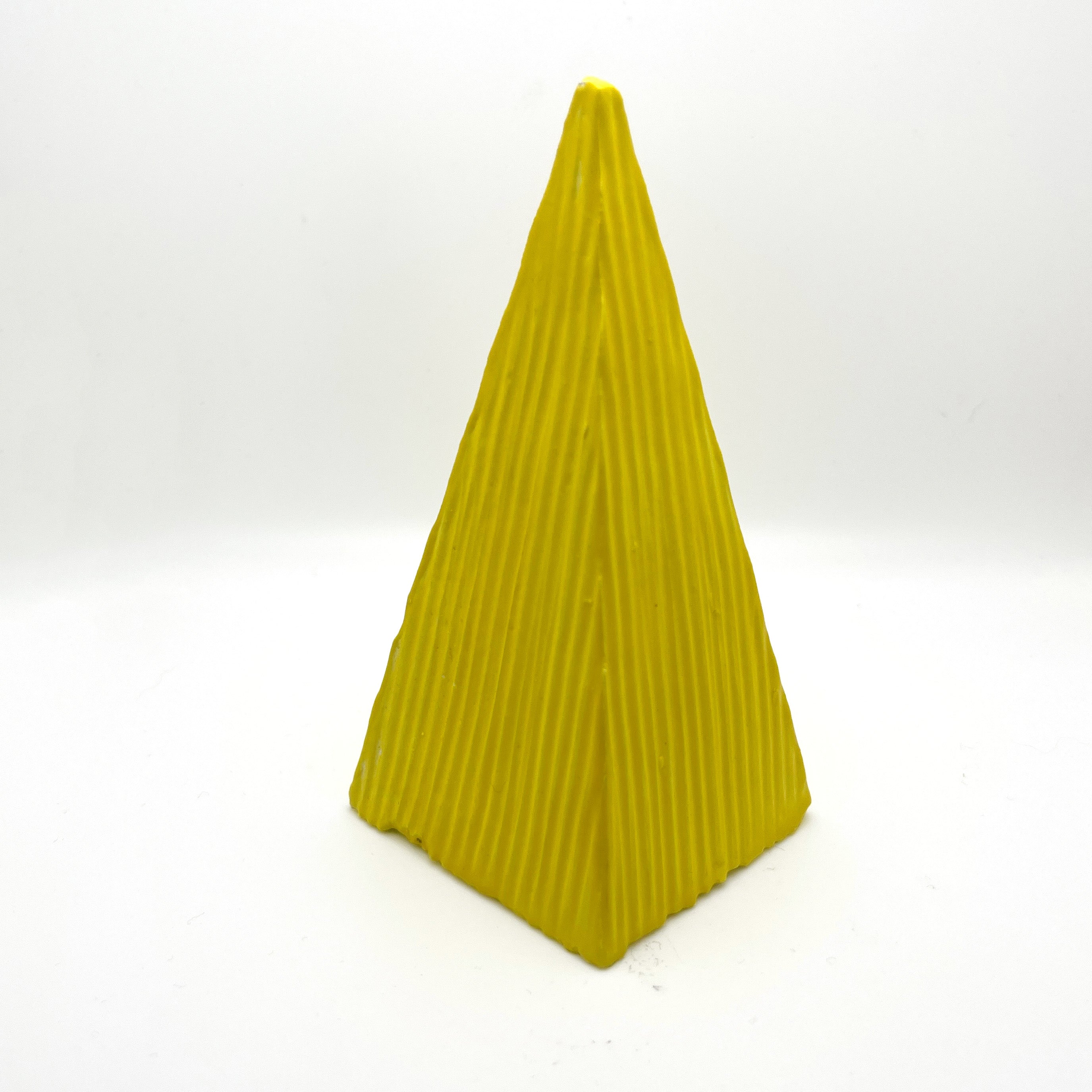 Yellow cone - square base, striped carvings by Lynne Berman