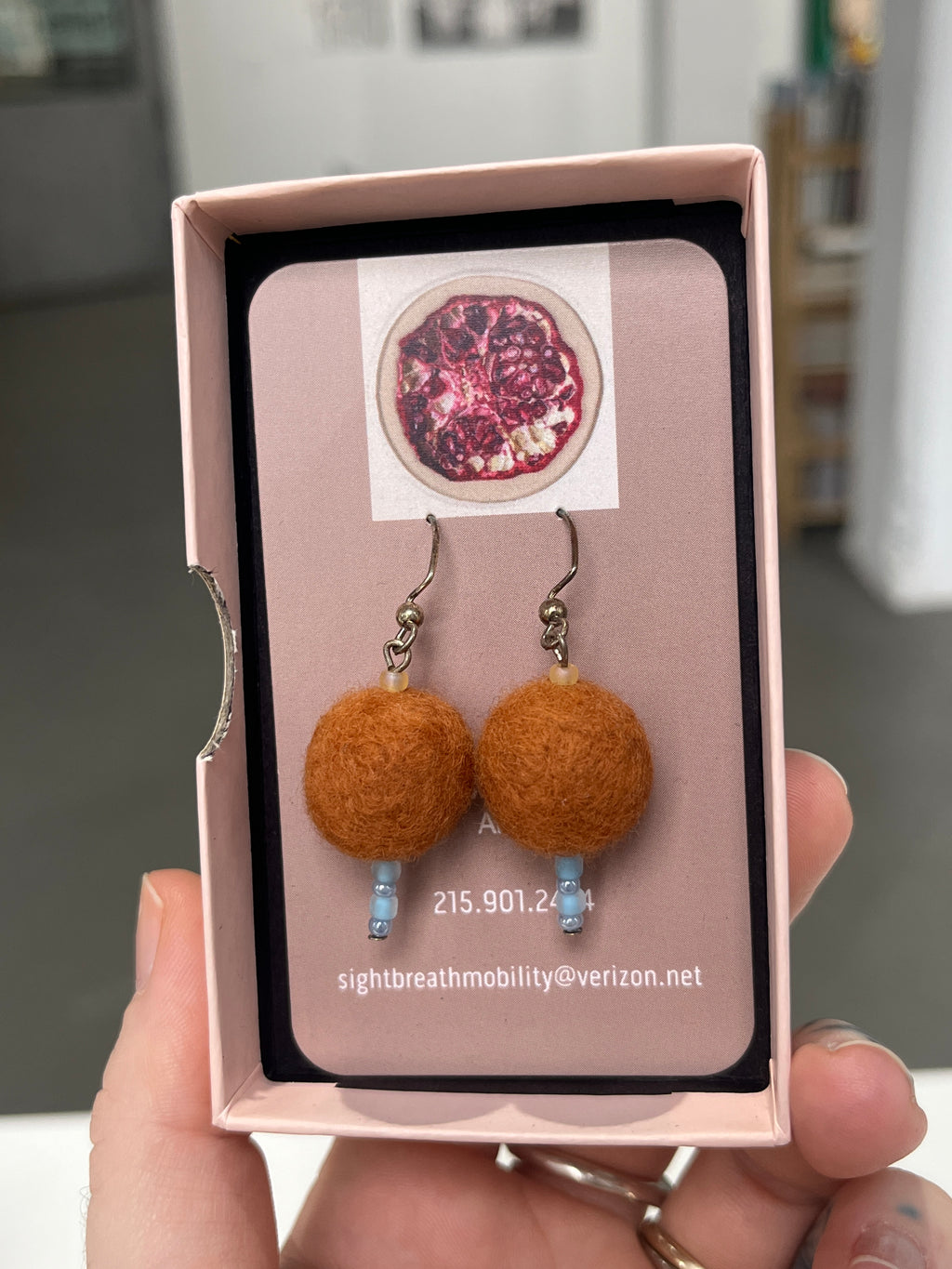 Fuzzy Ball Earrings #4 - Tangerine by Teresa Shields