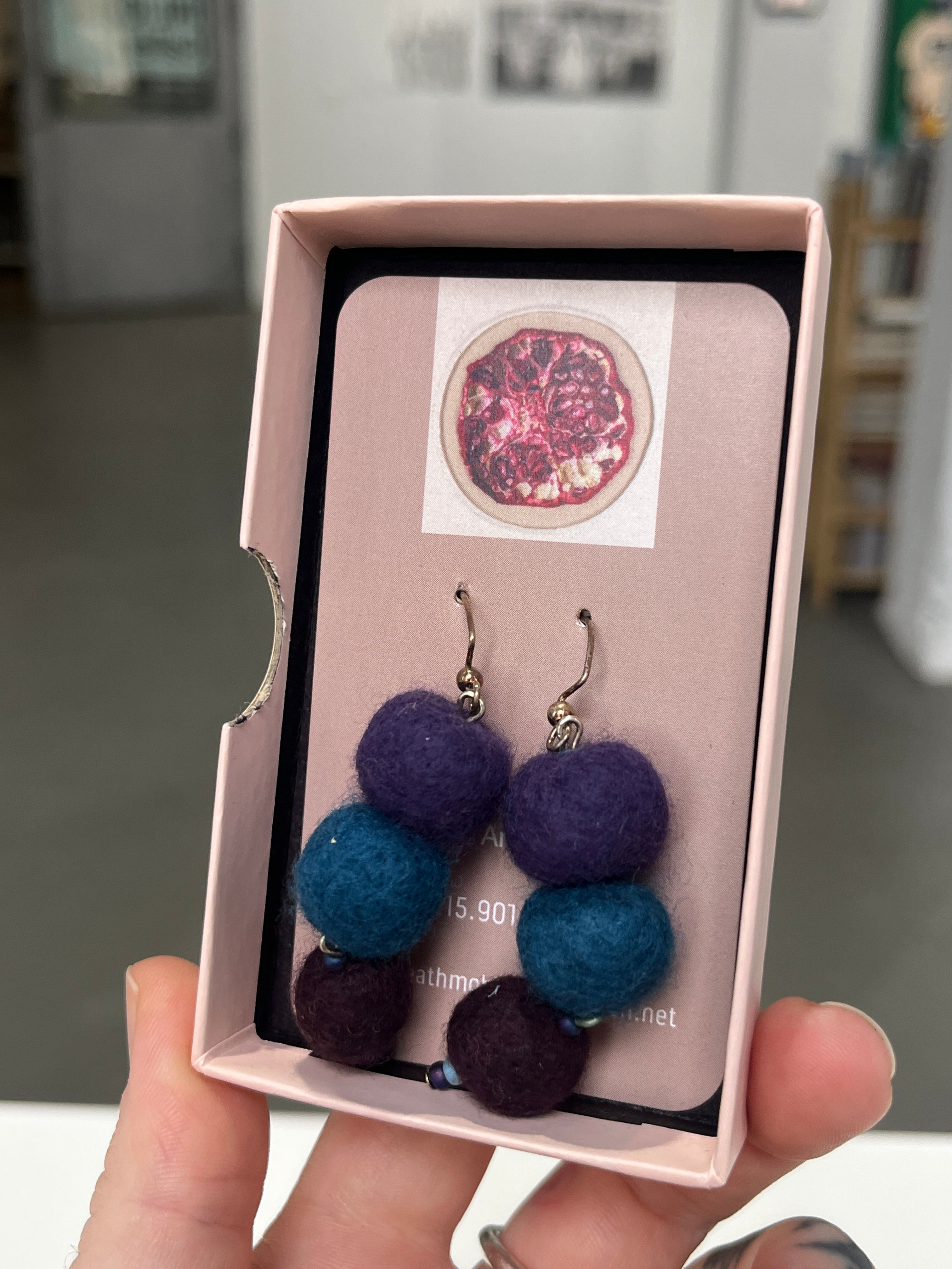 Fuzzy Ball Earrings #6 - Purples and Blues by Teresa Shields