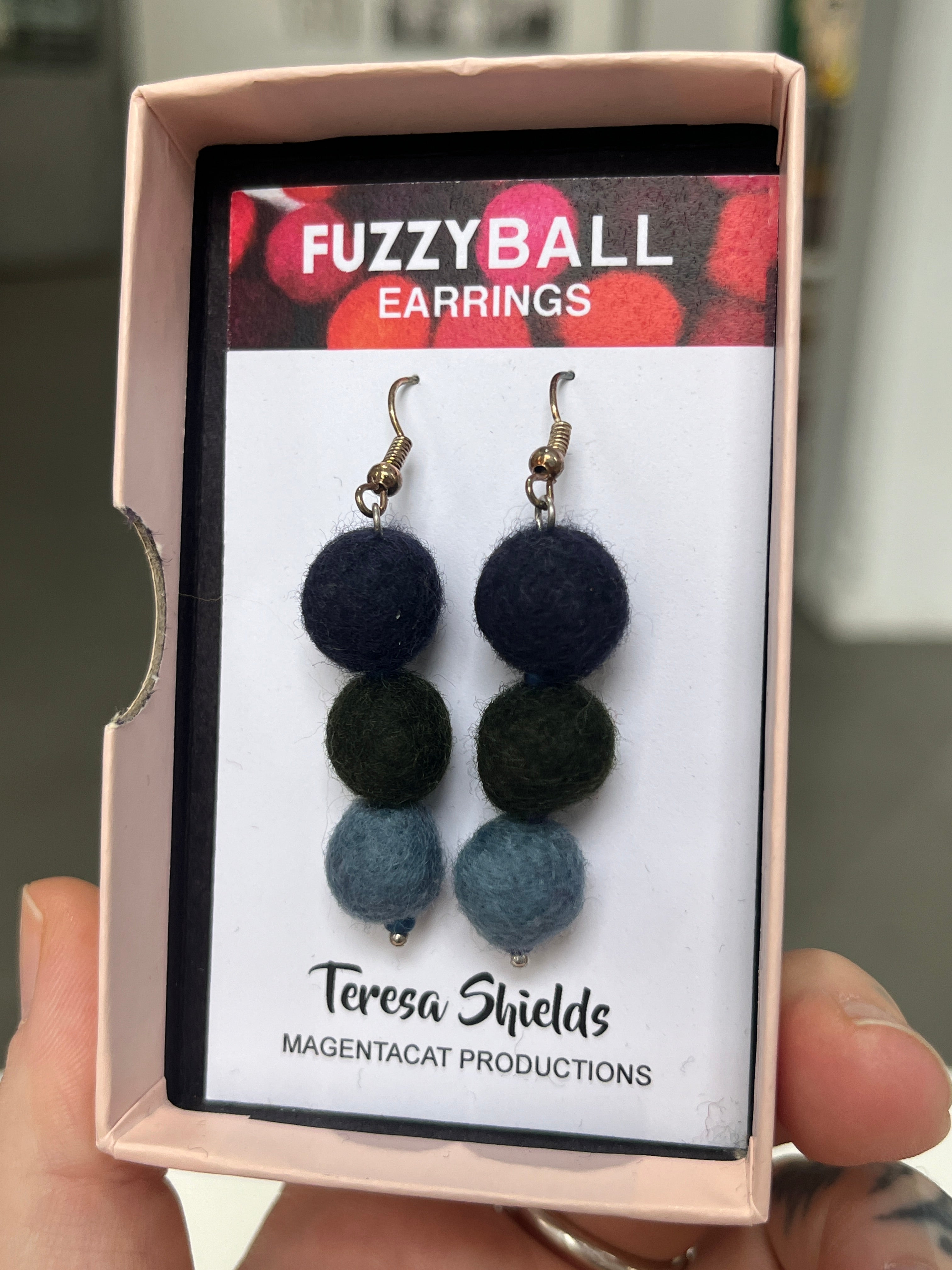 Fuzzy Ball Earrings #7 - Cool Tones by Teresa Shields