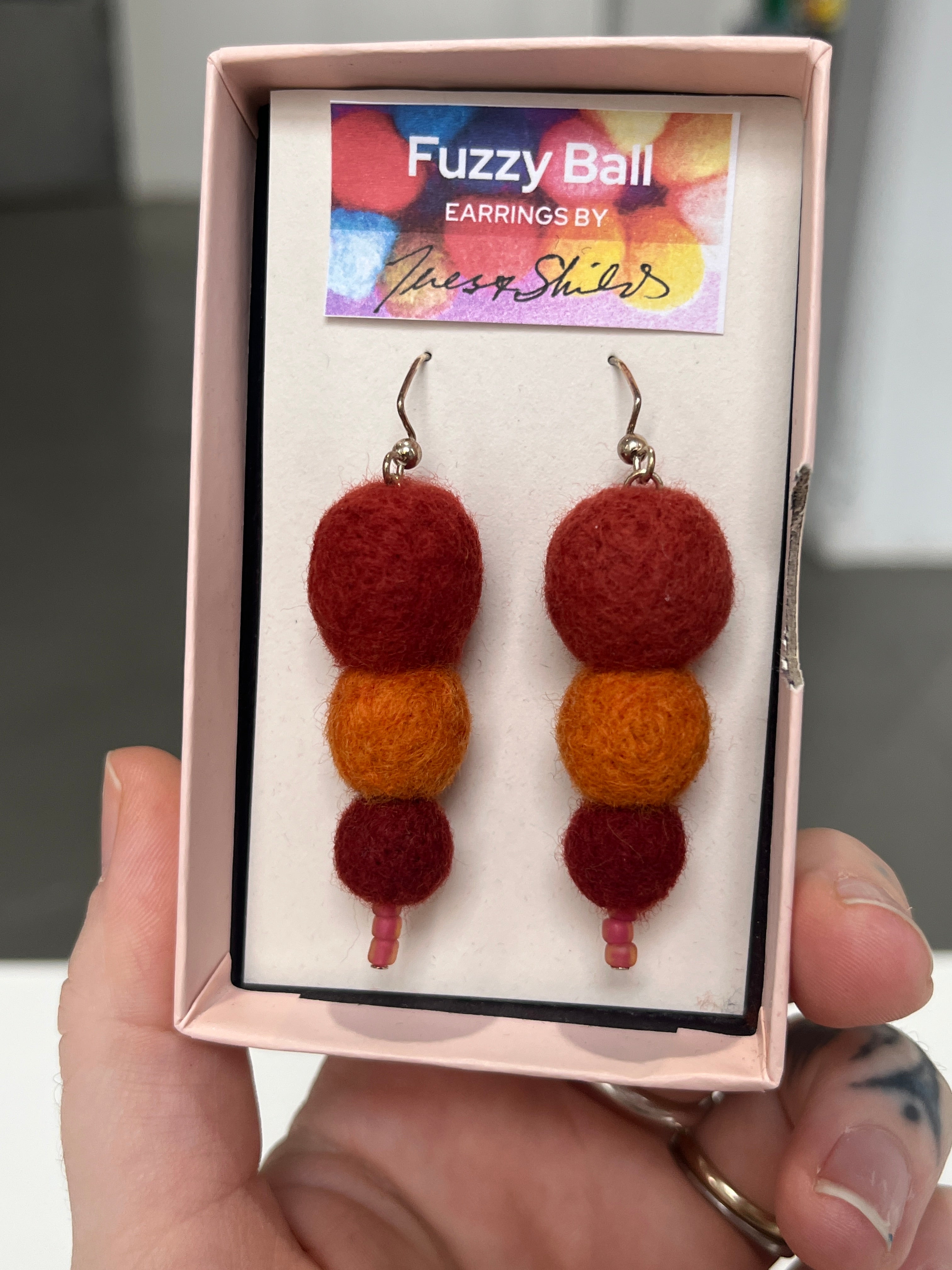 Fuzzy Ball Earrings #9 - Ruby by Teresa Shields