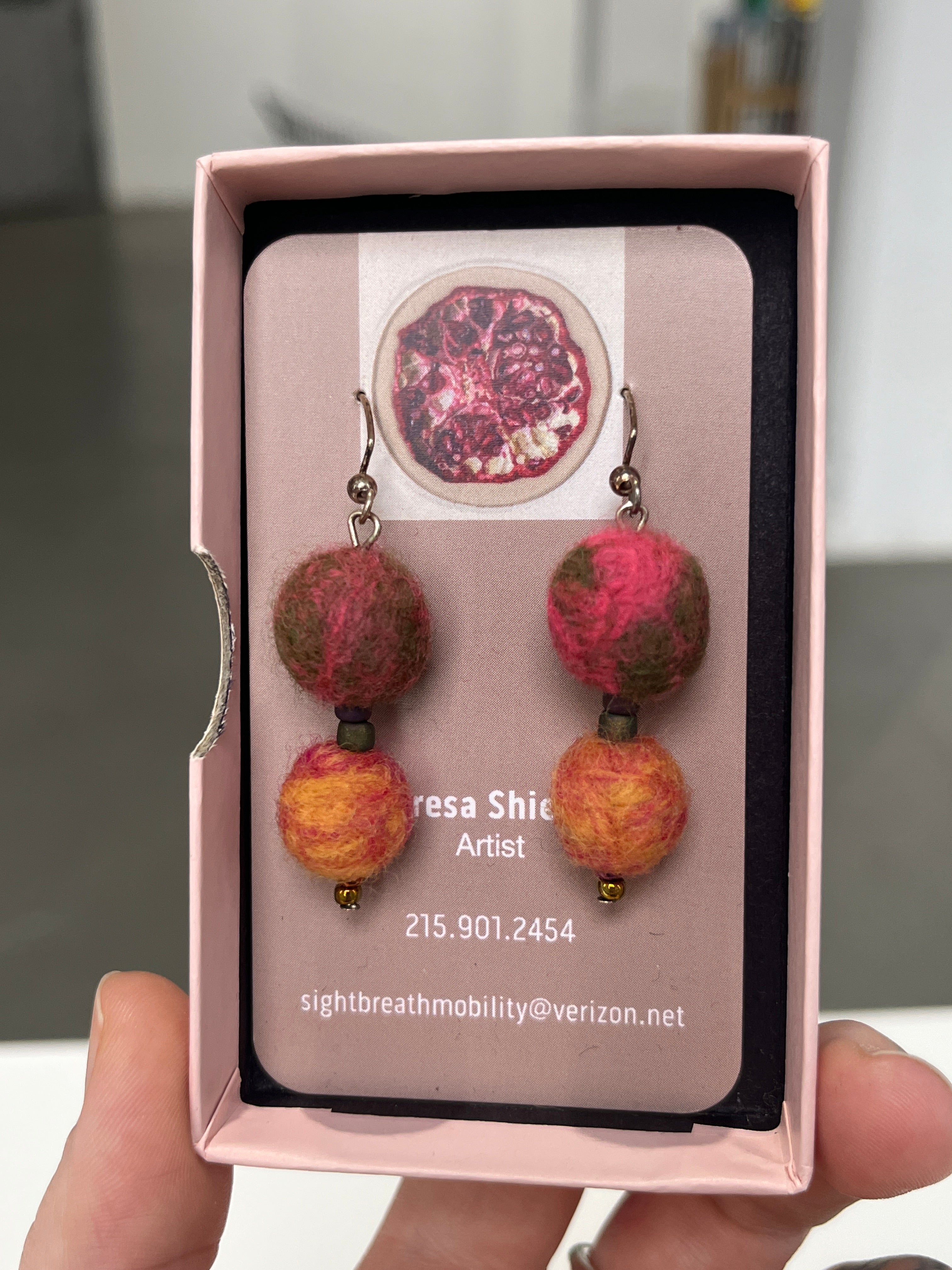 Fuzzy Ball Earrings #10 - Pink Moons by Teresa Shields