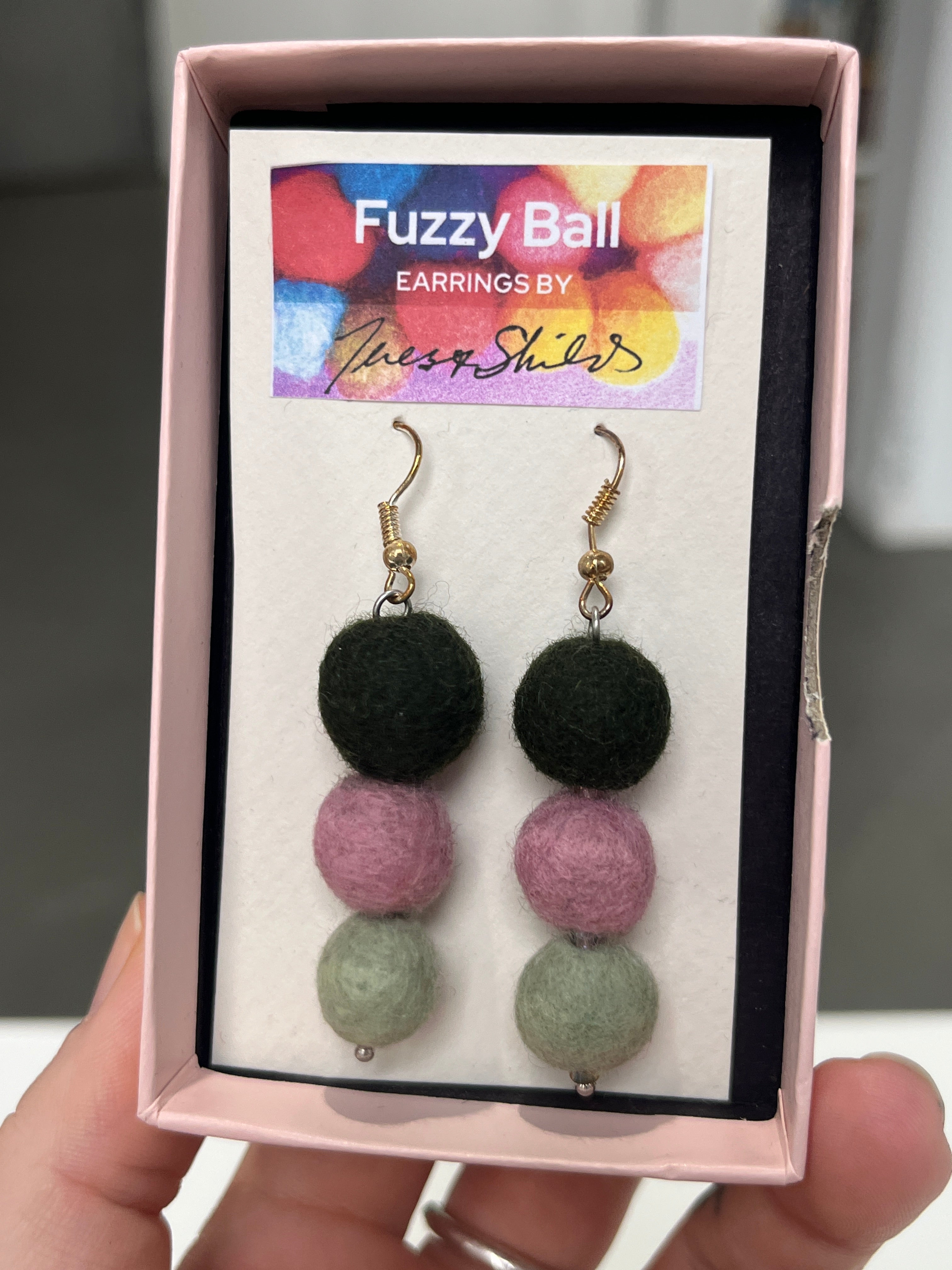 Fuzzy Ball Earrings #12 - Winter Pastels by Teresa Shields