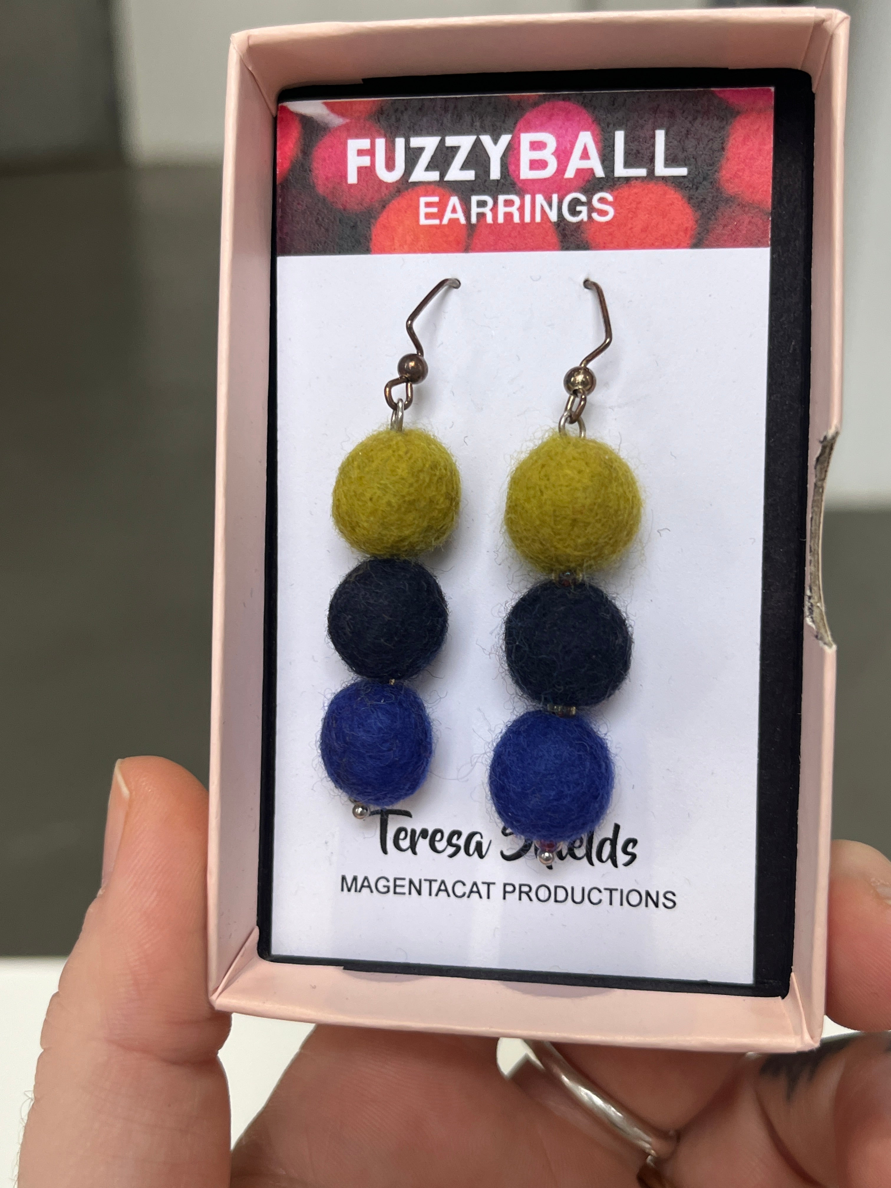 Fuzzy Ball Earrings #13 - Jewel Tones by Teresa Shields