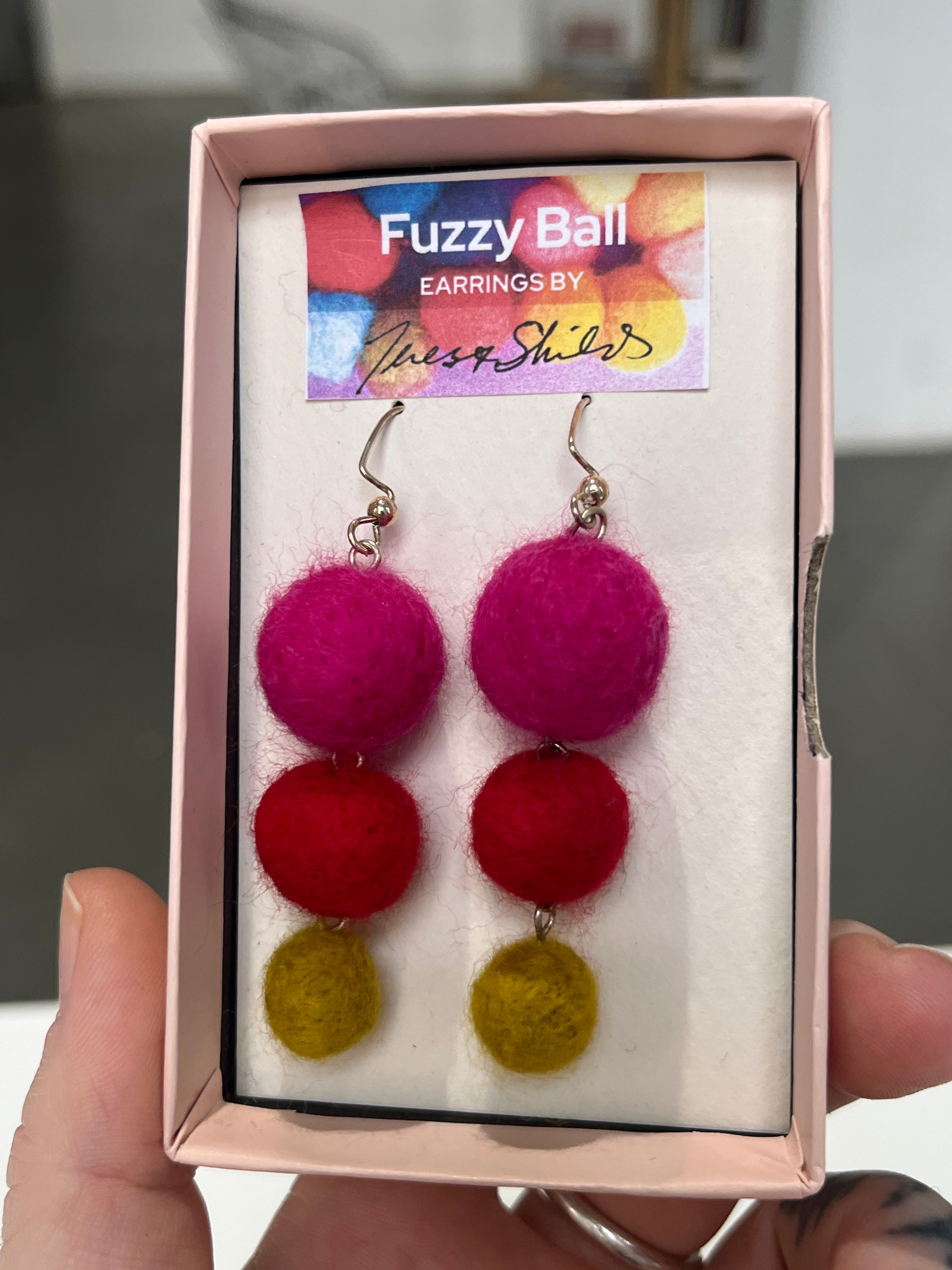 Fuzzy Ball Earrings #16 - Pink Party by Teresa Shields