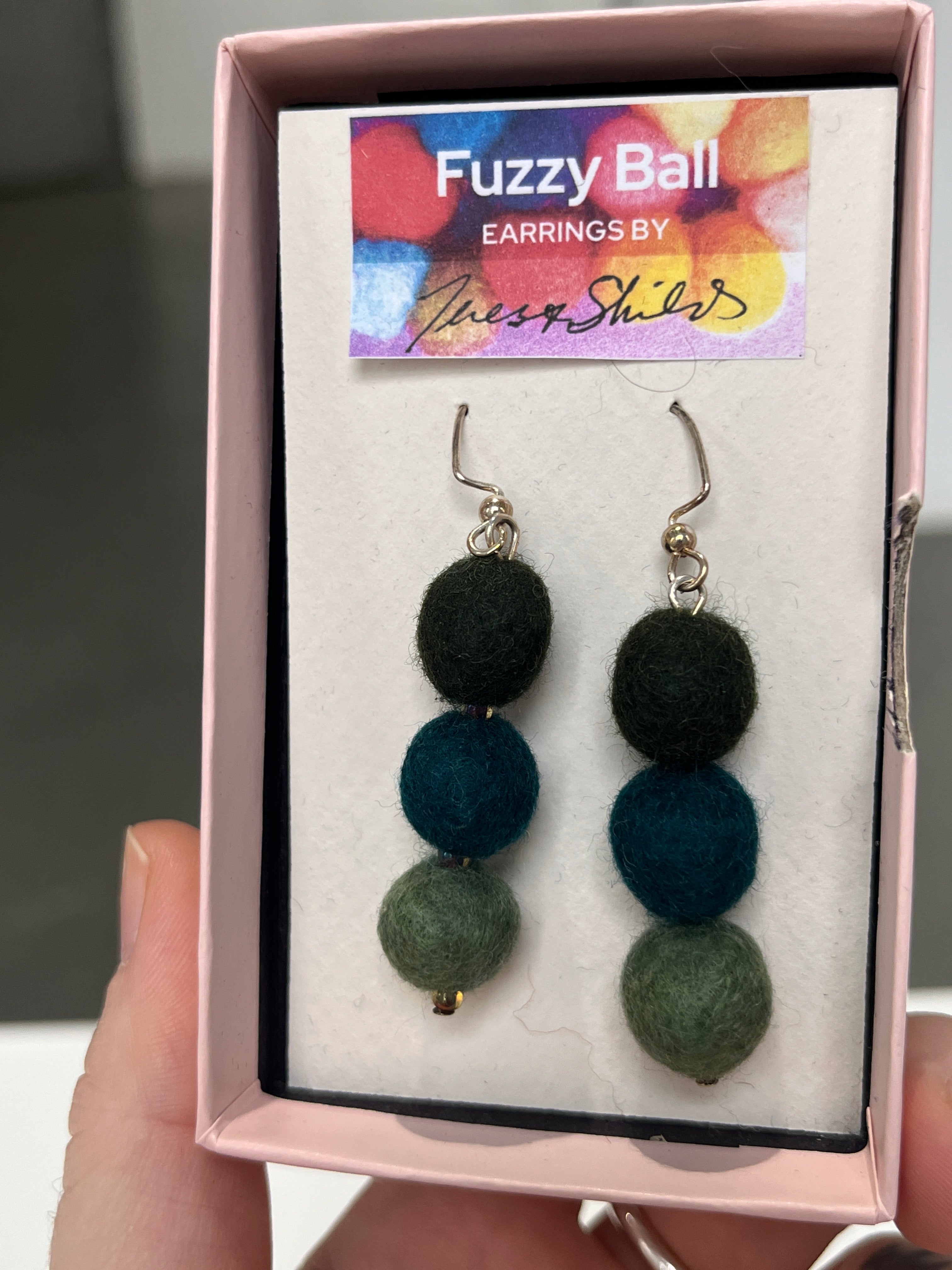 Fuzzy Ball Earrings #18 - Dark Blues by Teresa Shields