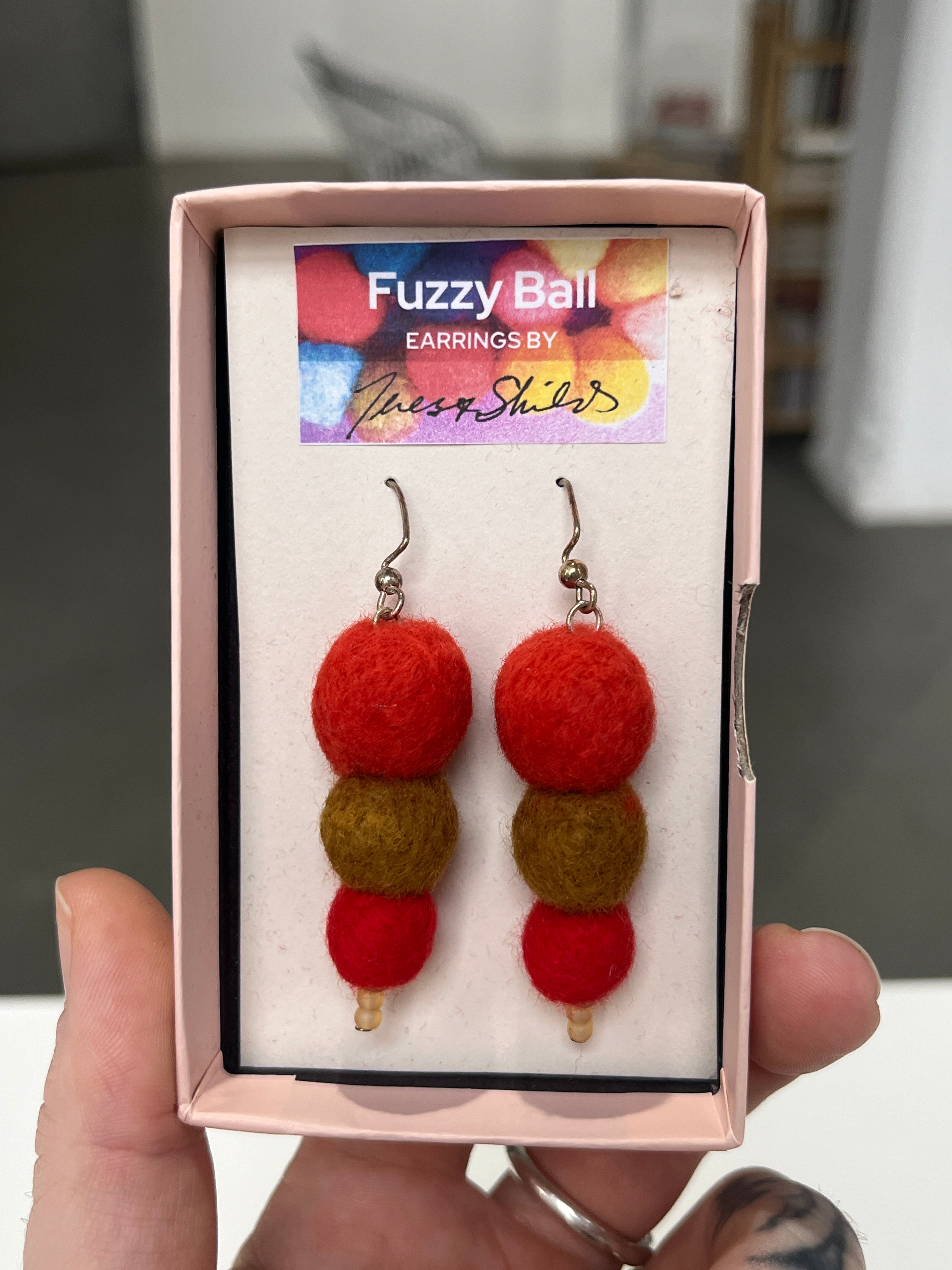 Fuzzy Ball Earrings #20 - Tomato Harvest by Teresa Shields