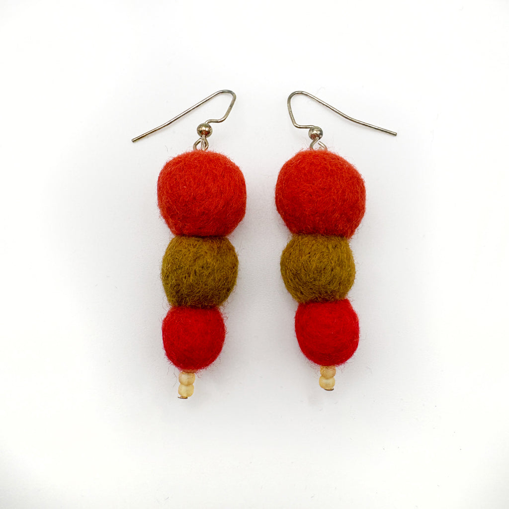 Fuzzy Ball Earrings #20 - Tomato Harvest by Teresa Shields