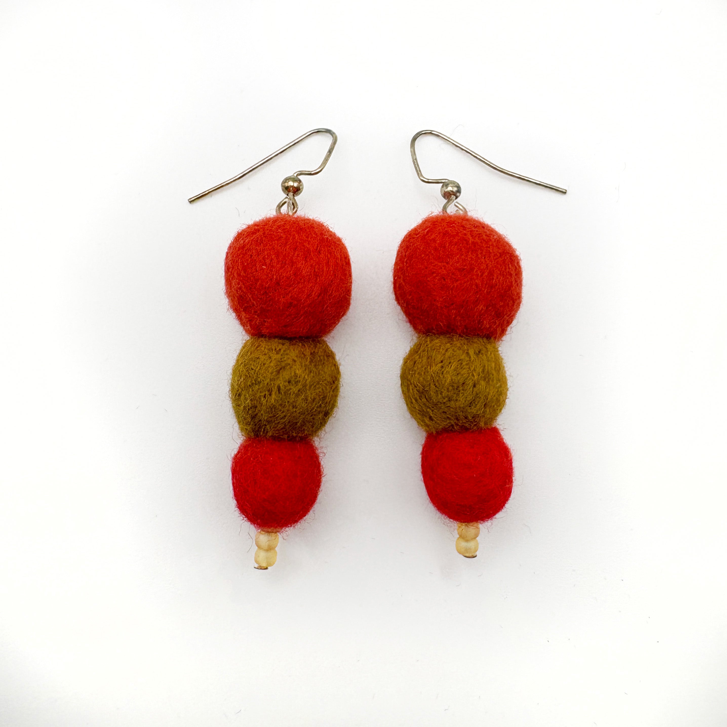 Fuzzy Ball Earrings #20 - Tomato Harvest by Teresa Shields