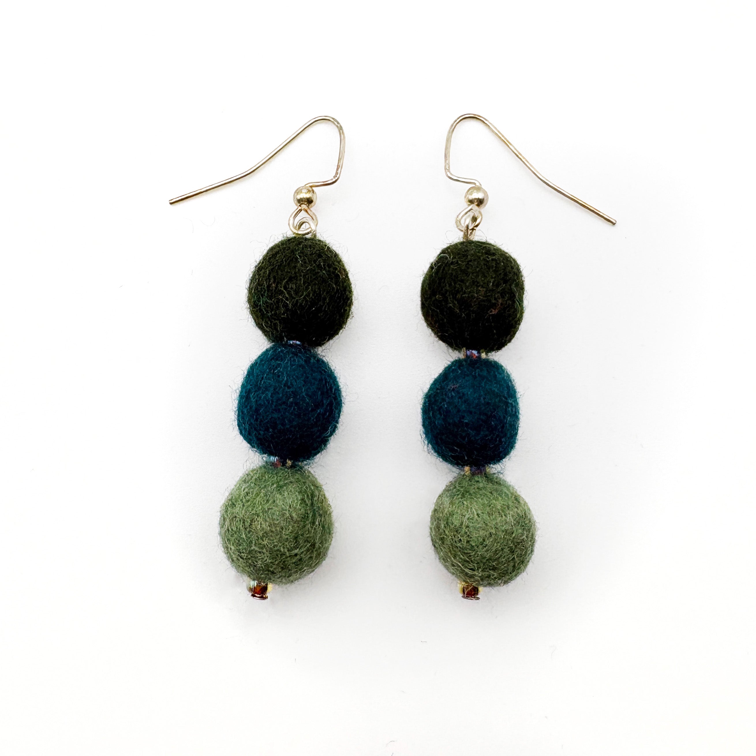 Fuzzy Ball Earrings #18 - Dark Blues by Teresa Shields