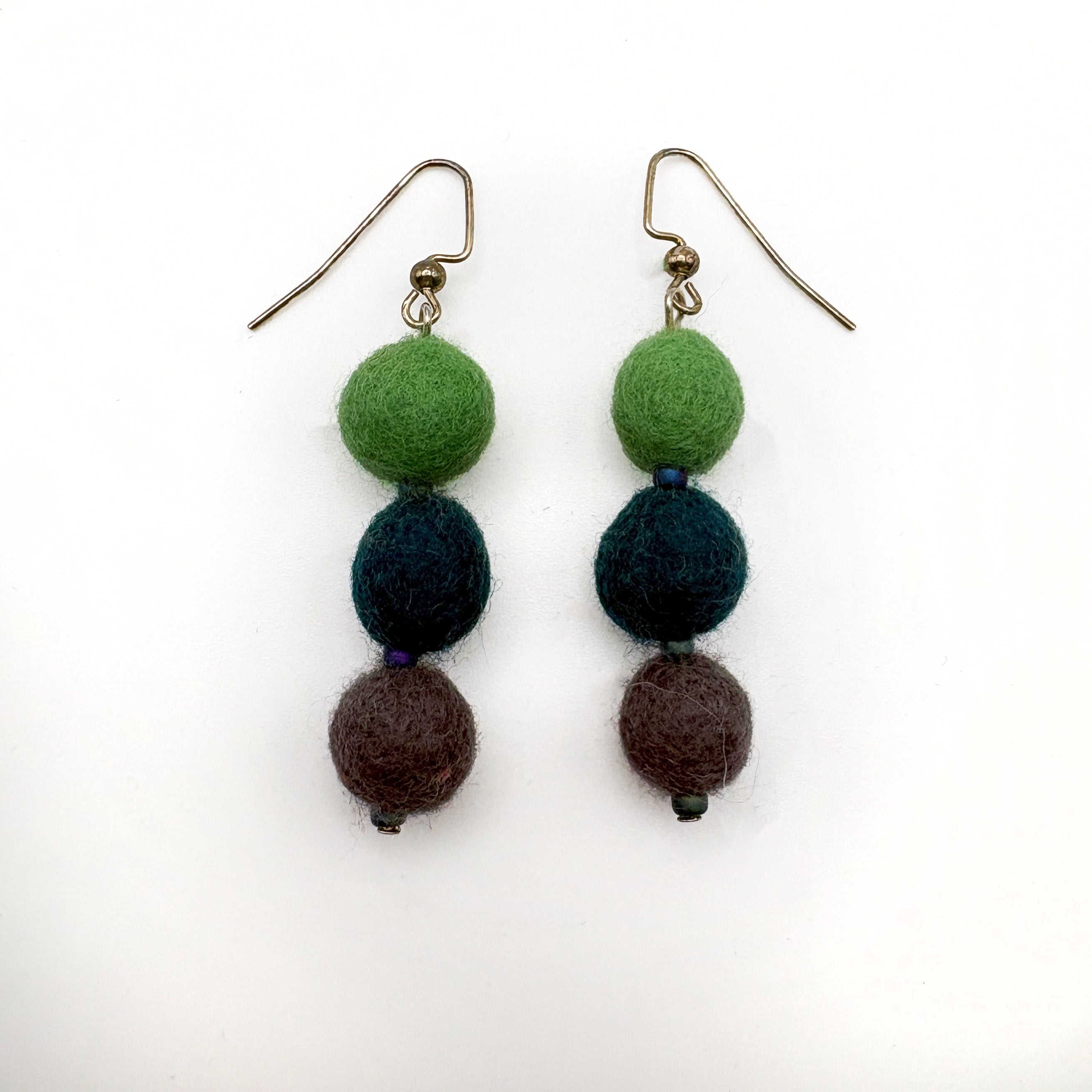 Fuzzy Ball Earrings #17 - Greens by Teresa Shields