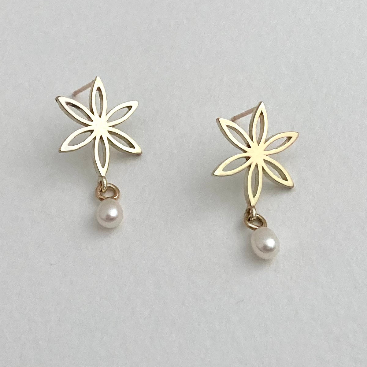 Gold Fleur Earrings with Pearl by Kara Hetz