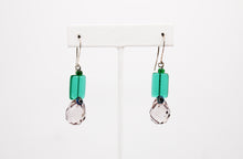 Load image into Gallery viewer, Shadows of Green Earrings - Pink Bulbs and Green Rectangles by Jennifer Lipman-Bartel
