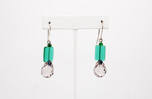 Shadows of Green Earrings - Pink Bulbs and Green Rectangles by Jennifer Lipman-Bartel