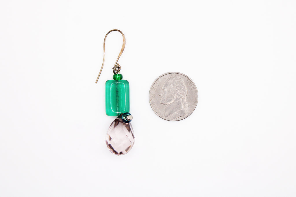 Shadows of Green Earrings - Pink Bulbs and Green Rectangles by Jennifer Lipman-Bartel