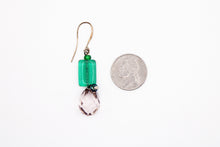 Load image into Gallery viewer, Shadows of Green Earrings - Pink Bulbs and Green Rectangles by Jennifer Lipman-Bartel
