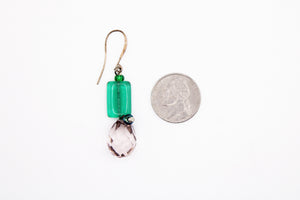 Shadows of Green Earrings - Pink Bulbs and Green Rectangles by Jennifer Lipman-Bartel